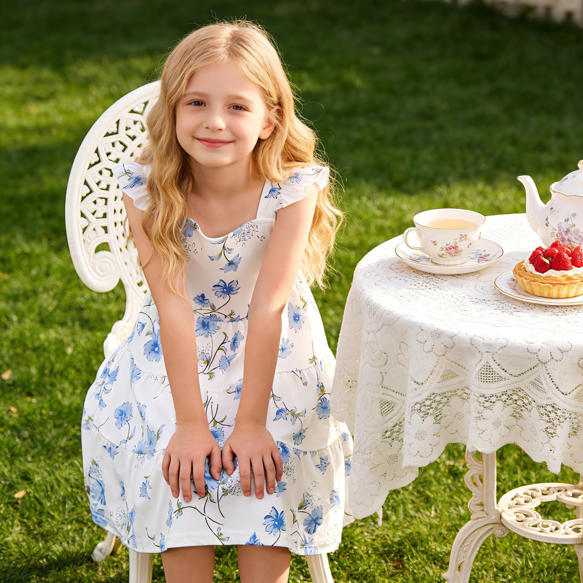 Vestido de verano para niñas pequeñas, vestido de verano con mangas con vuelo, vestido escalonado para niños, vestidos fruncidos, trajes casuales para niños, talla 2T-7T