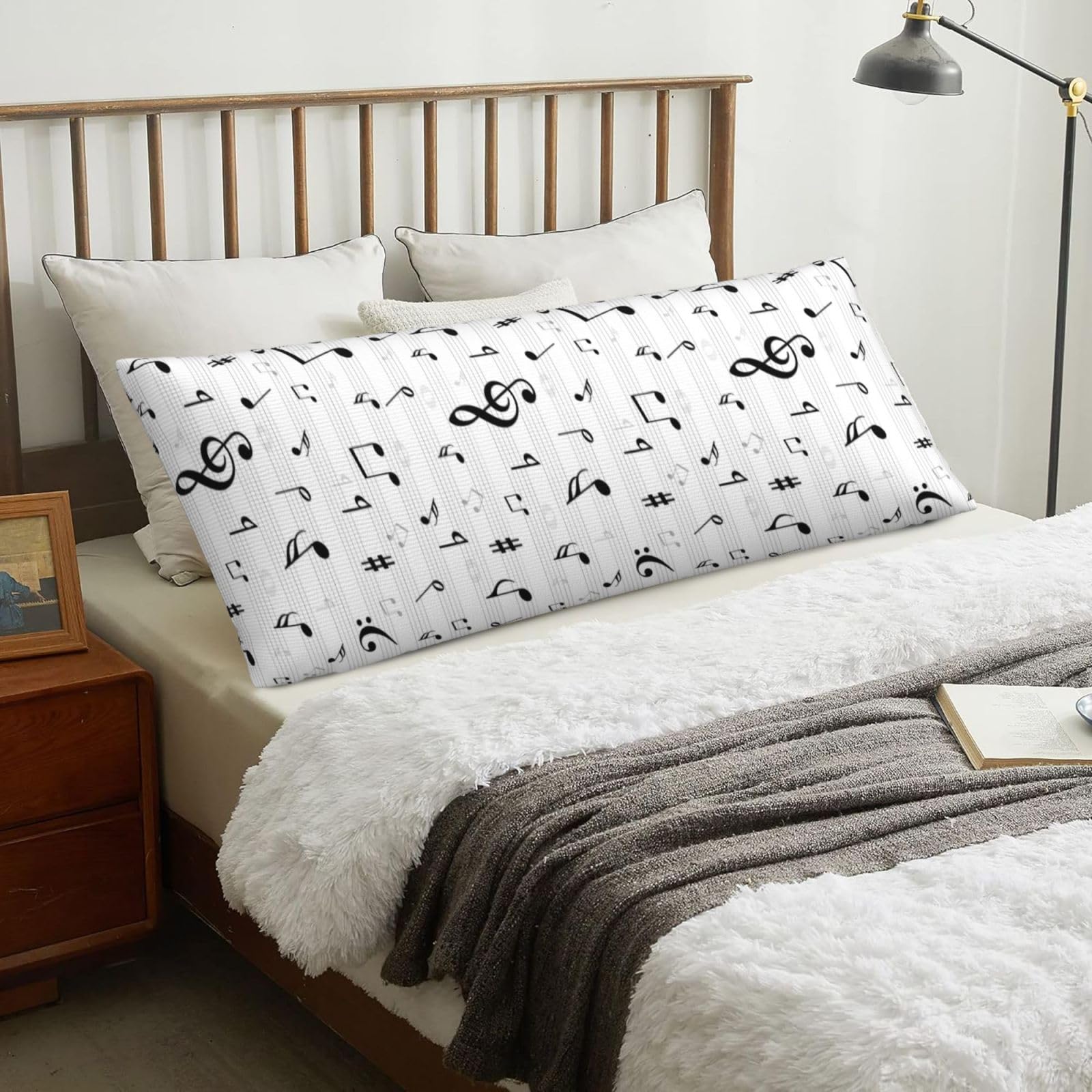 Clef Music Notes Sheet Symbol Treble Abstract, Body Pillow Cover with Zipper,Long Body Pillowcase 20 x 60 in