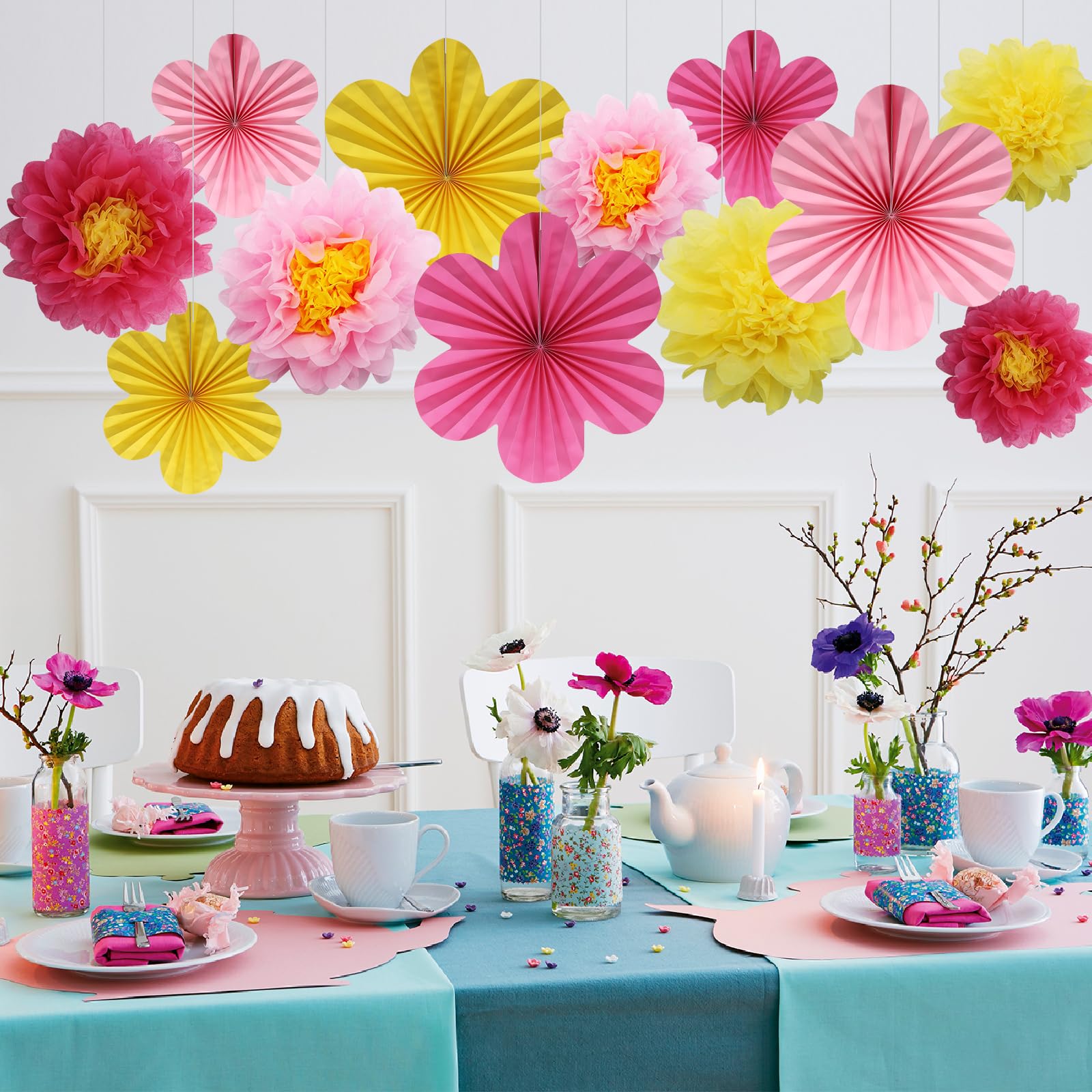 12 -Pailles en papier rose clair pour drapeaux de cupcakes,décoration de gâteau d'anniversaire