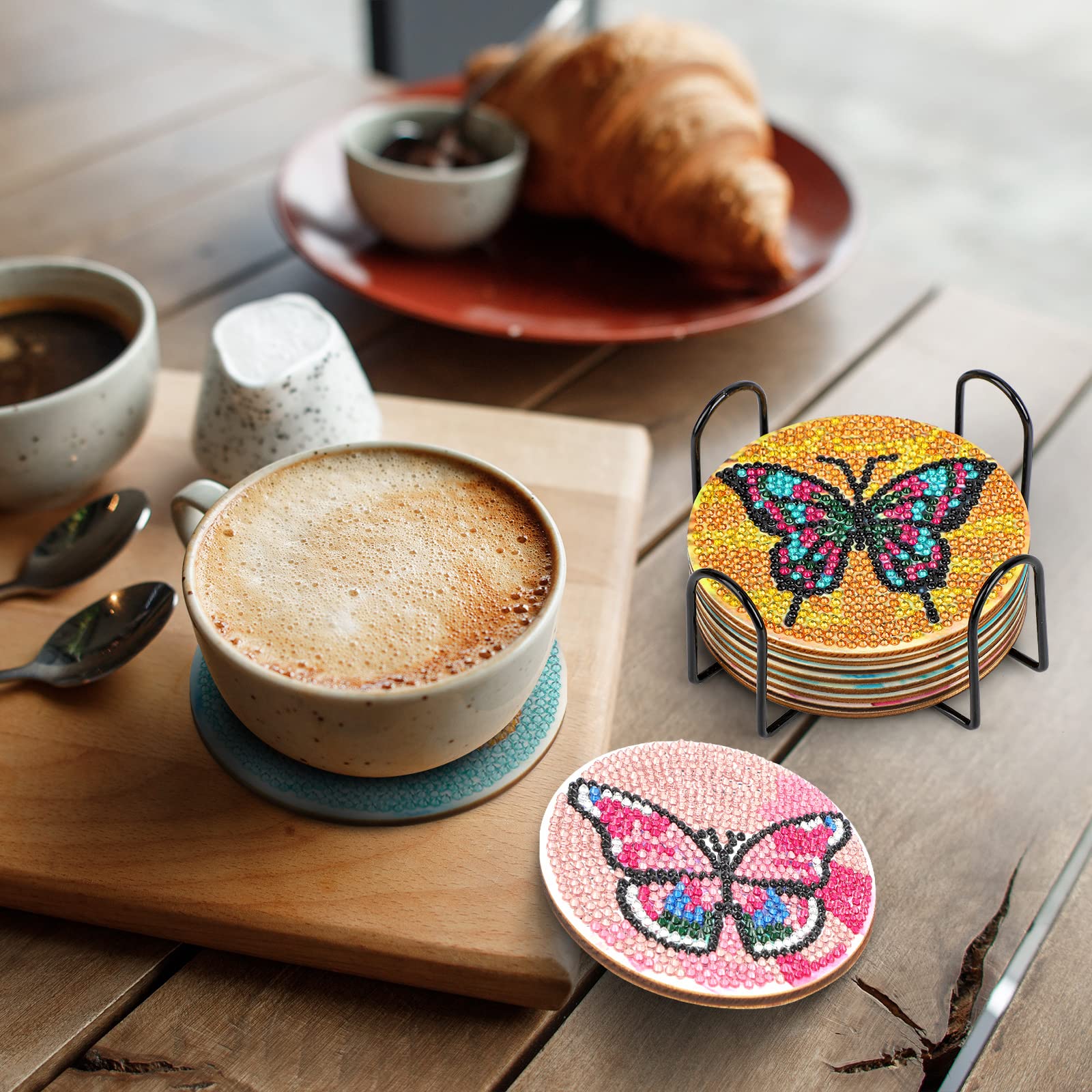 8 Sottobicchieri Diamond Painting Farfalla Con Supporto – Kit Fai Da Te Completo Per Adulti E Bambini - 3
