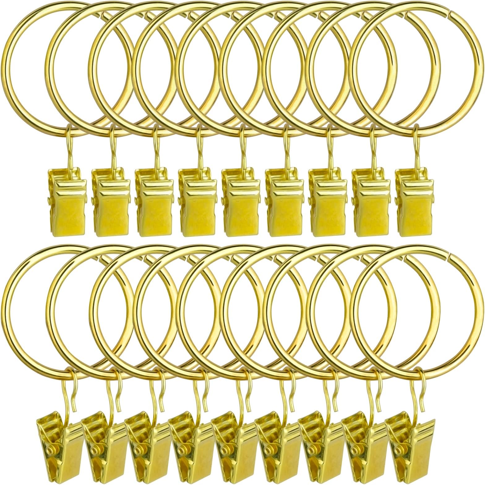 Topspeeder 18 Pack Rings Curtain Clips Strong Metal Decorative Drapery Window Curtain Ring with Clip Rustproof Vintage Gold Color