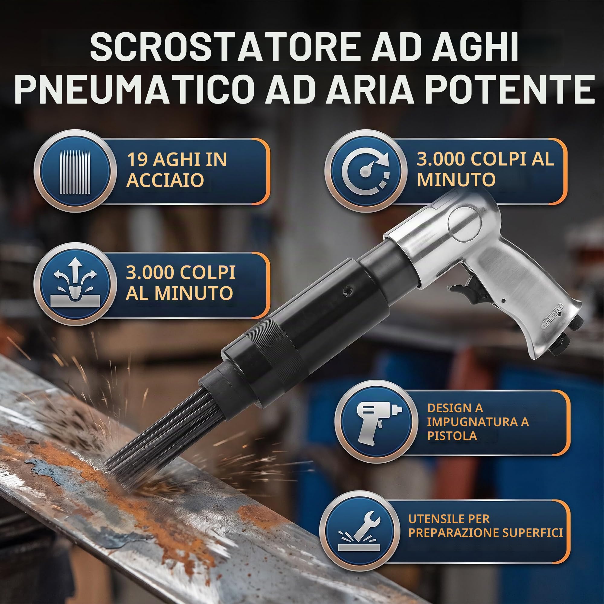 Scrostatore ad aghi ad aria compressa, 3000 giri/min Pistola per aghi ad aria compressa minuto Pistola pneumatica antiruggine per la rimozione della ruggine