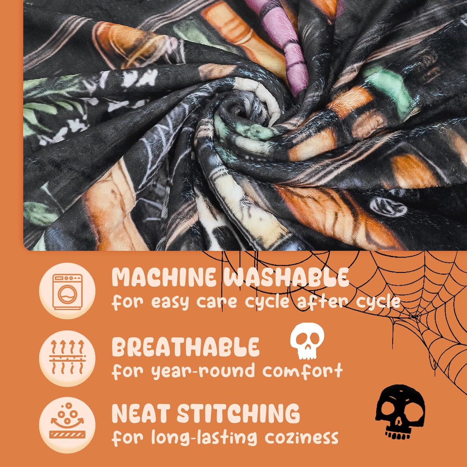 Book Lovers Gifts Bookish Blanket Goth Skull Bookshelf Halloween Throw Blanket Gifts for Bookworm,Reader,Reading,Bookclub,Booknerd,Librarian,Bookish,Book Accessories Halloween Decor- 60”X50” - Image 5