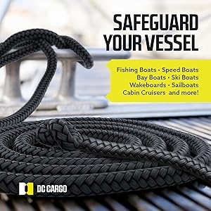 DC Cargo Mall Boat Dock Lines (4 Pack) 1/2 X 15' Double Braided Boat Ropes for Docking with 12" Eyelet. Marine Grade Nylon Material & Damage Resistant Line Fibers for Secure Docking