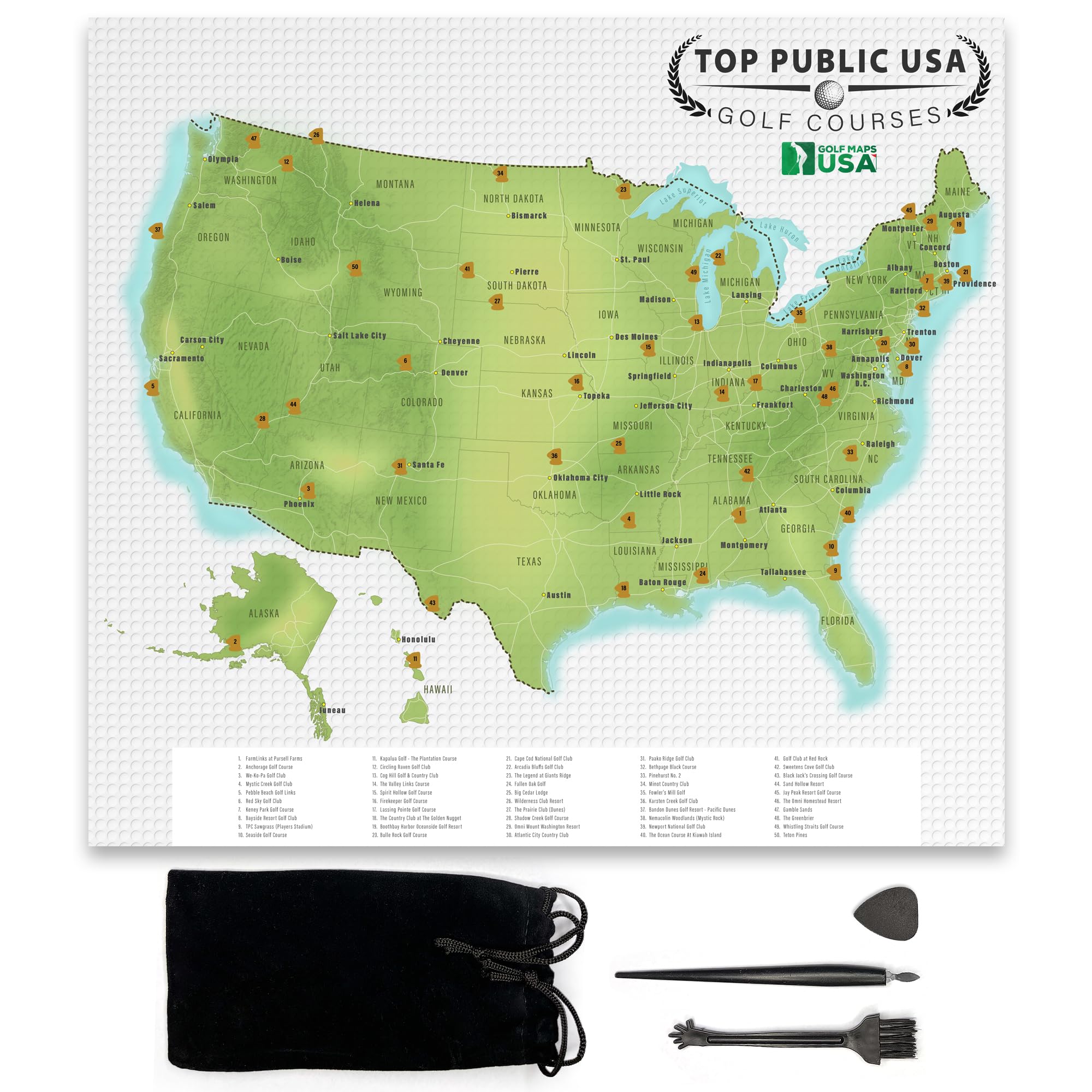 Golf Maps USA Top Public Golf Course in Each State Golf Scratch Map - Scratch-Off Golf Print with Eye-Catching Red Flags - Golfing Wall Decor - Unique Poster Gift for Golfers (Updated June 2023)