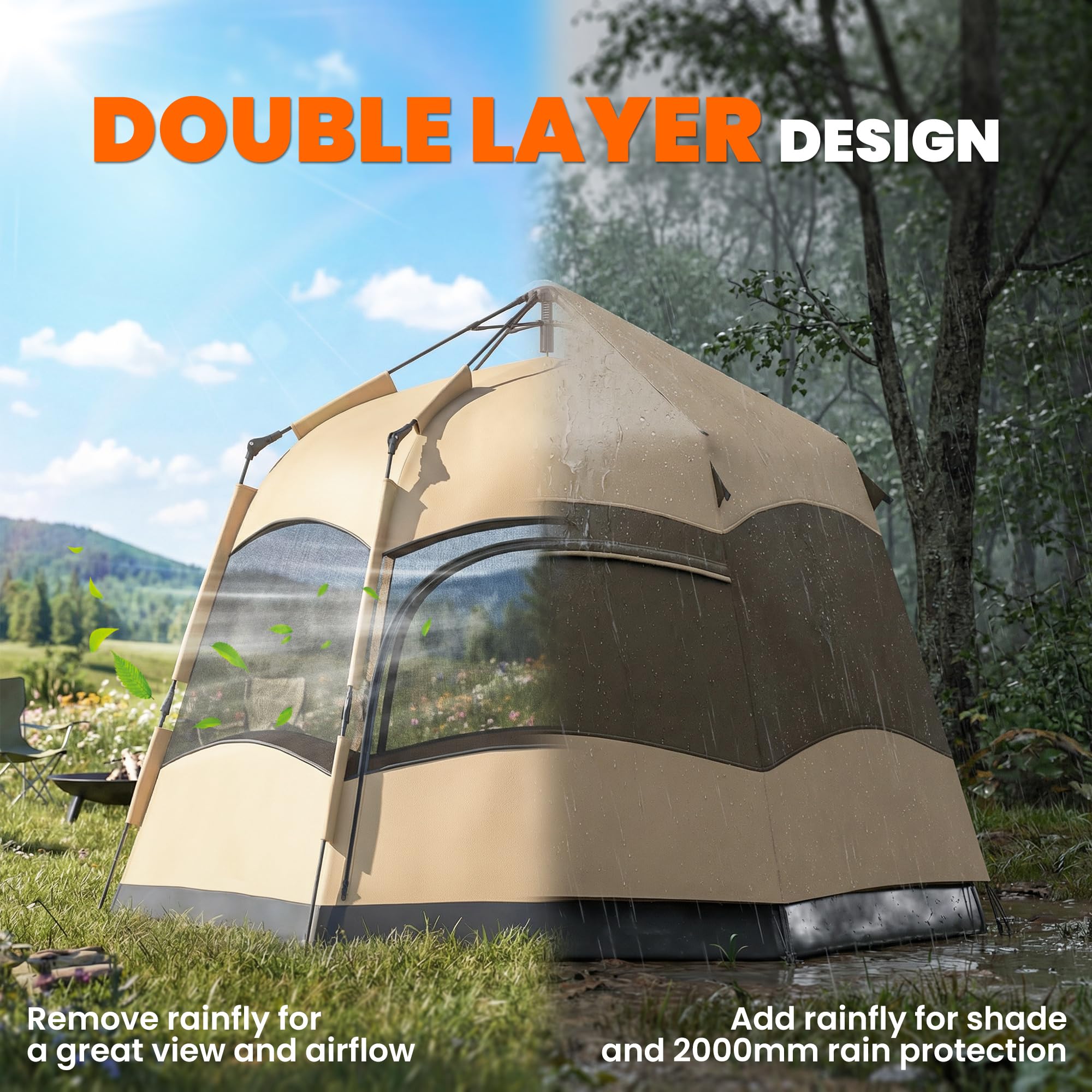 Tienda de campaña instantánea de Doble Capa Outsunny con toldo Impermeable, Tienda Domo Hexagonal para 4 Personas, Refugio de Camping portátil con Suelo Cosido y Bolsa de Transporte, Ideal para