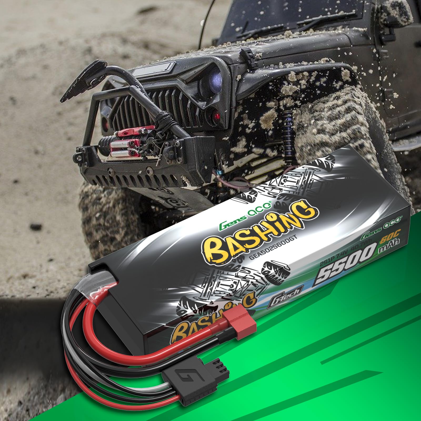 Gens ace 2S bateria Lipo 5000mAh 7.4V 60C bateria z wtyczką T Deans Connection Dla większości samochodów RC w skali 1/7 1/8 1/10