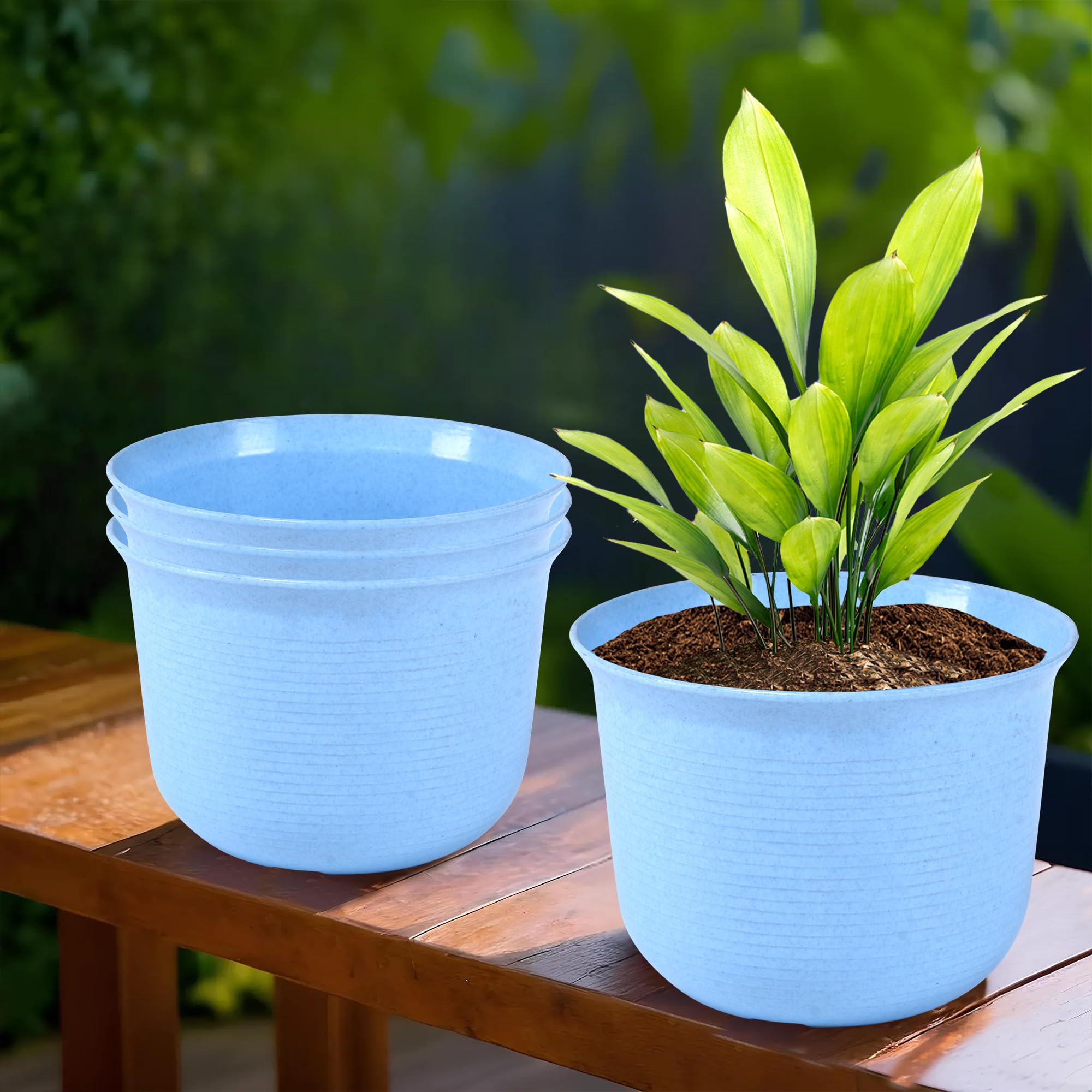 Marble Flower Pot with Plate - Blue -15 Marble Flower Pot with Plate - Blue -15