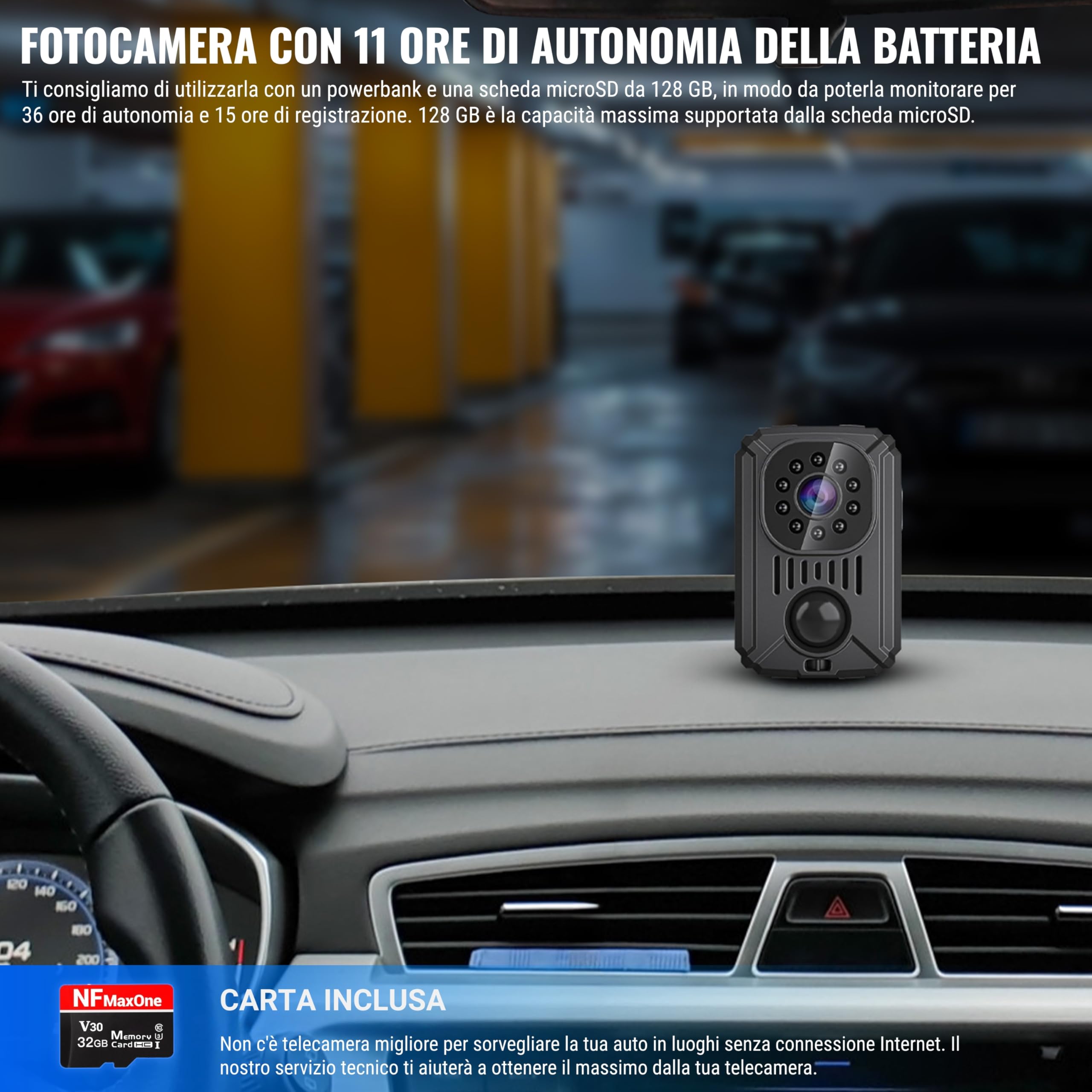 Mini Telecamera Spia Nascosta, Telecamera Senza Wifi Per Auto, Microcamera Spia Per Parcheggi E Luoghi Senza Internet, Include Microsd 32GB, 11 Ore Di Batteria, Spy Cam, Videocamera Interno Esterno