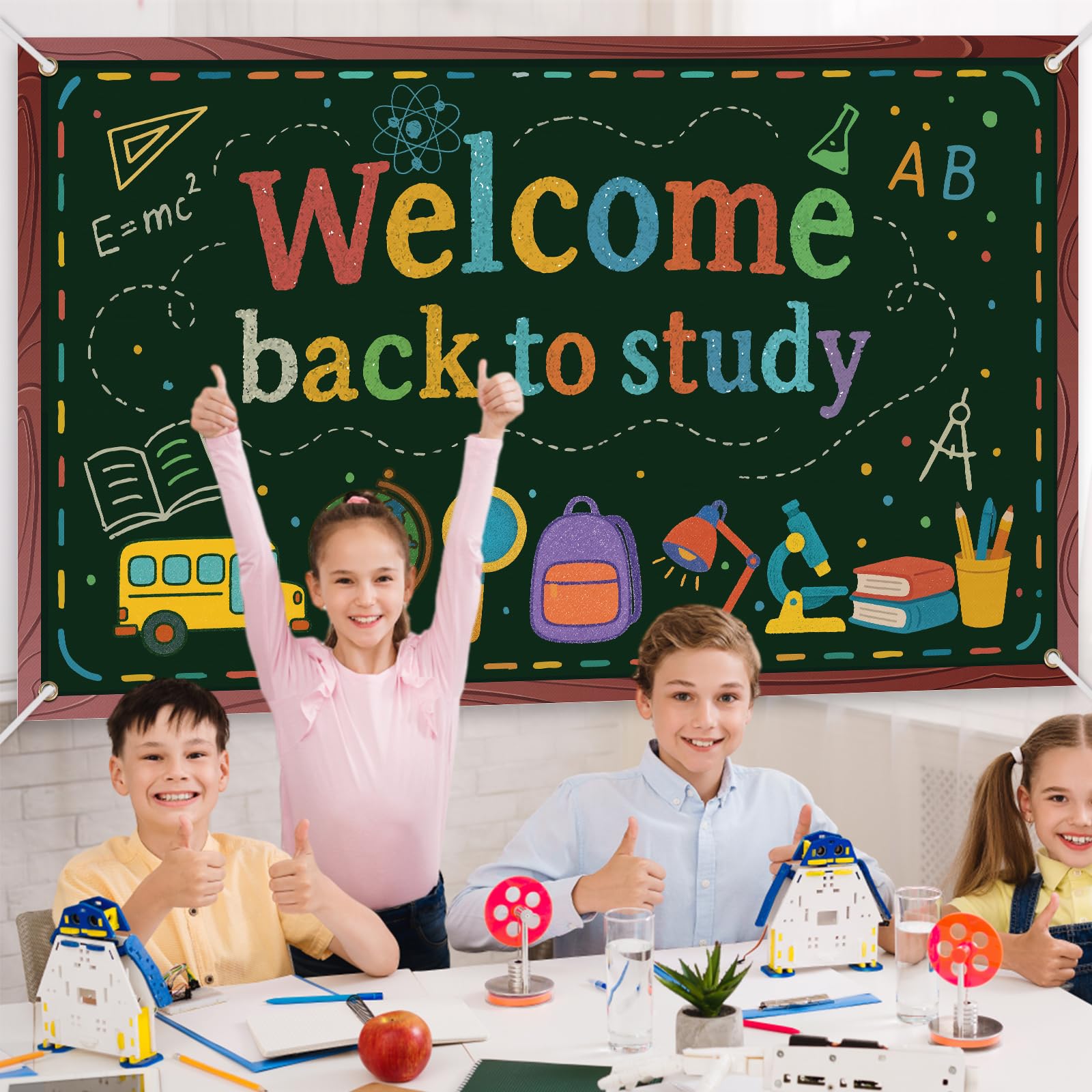 lasuroa Sfondo Bentornato Scuola, 180x110 cm Striscione Bentornato Scuola Accessori Fotografici in Filo Metallico Striscione Appendere Primo Giorno per Studenti Forniture per Aule