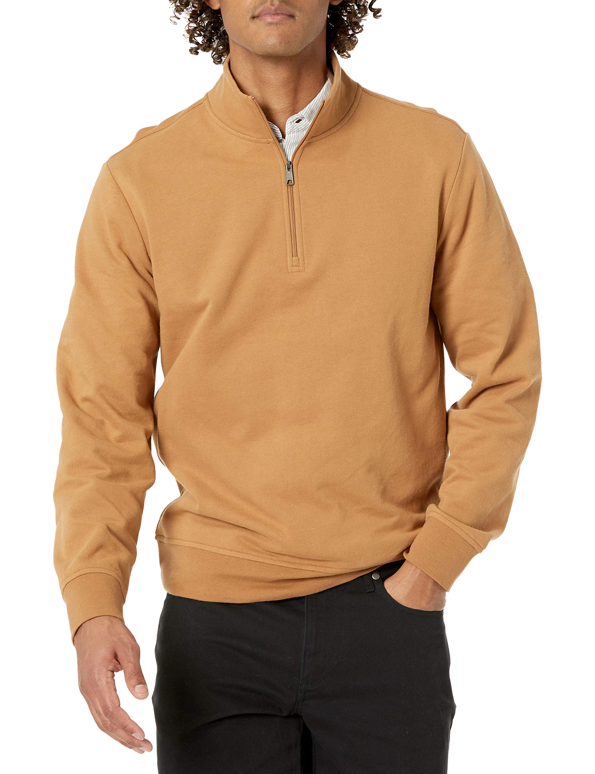 Amazon Essentials Men's Lightweight French Terry Quarter-Zip Mock Neck Jumper, Tan, XS
