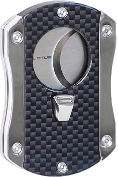 Lotus Deception Carbon Fiber Cigar Cutter with Stainless-Steel Double Blade Cutting Action, Carbon Fiber Accents, Contoured Grip for Greater Comfort Chrome Carbon Fiber & Chrome