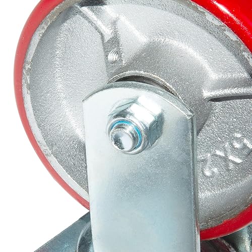 Miniatura 8 de Nisorpa Juego de 4 ruedas resistentes de 8 pulgadas de acero poliuretano rojo para muebles de remolque industrial, 2 con frenos y 2 sin frenos