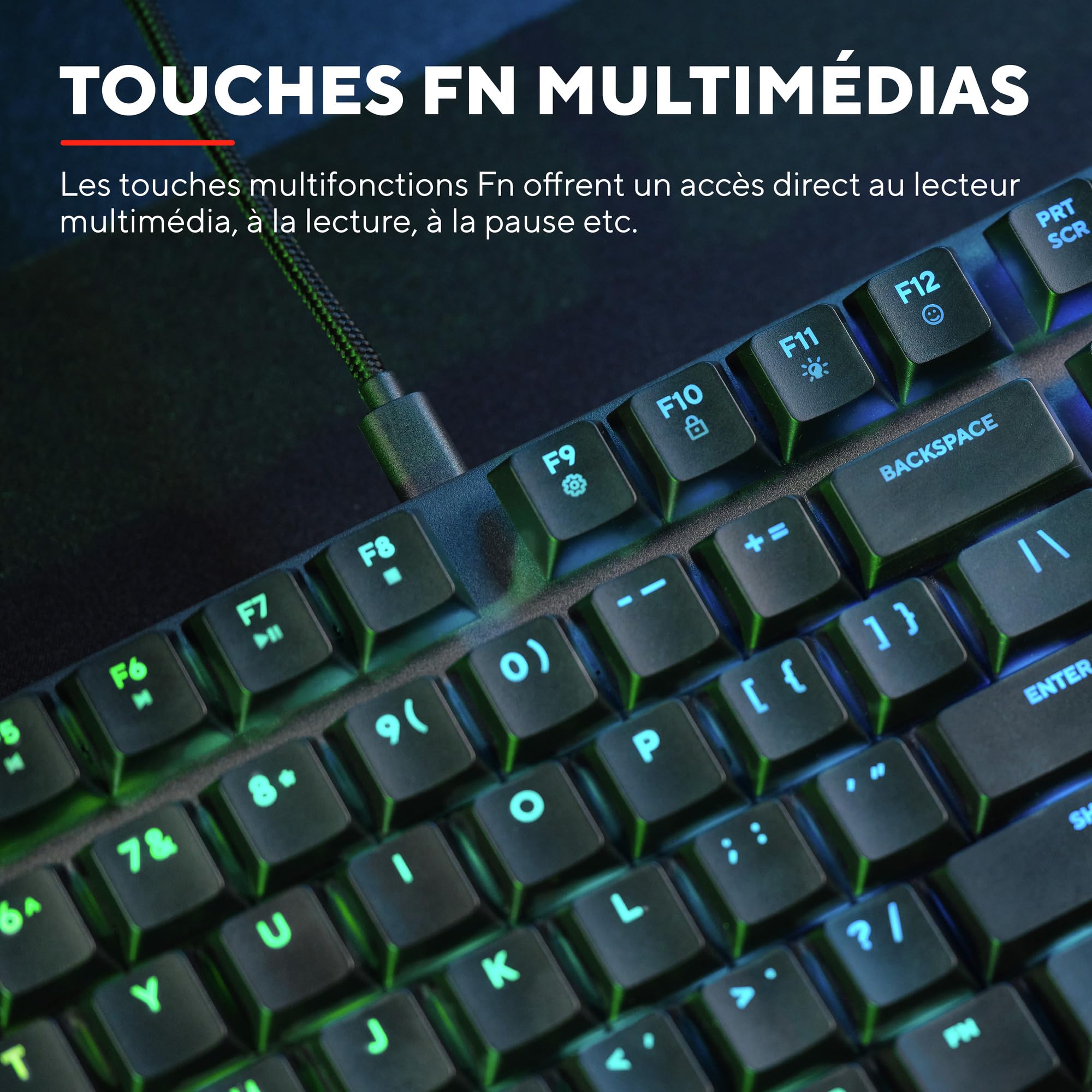 Trust Gaming GXT 868 Torix Clavier Mécanique sans Fil AZERTY Français, Clavier Gamer Rechargeable RGB 2.4GHz, Batterie 100 Heures, Commutateurs Huano Linéaires, Programmable, PC Portable