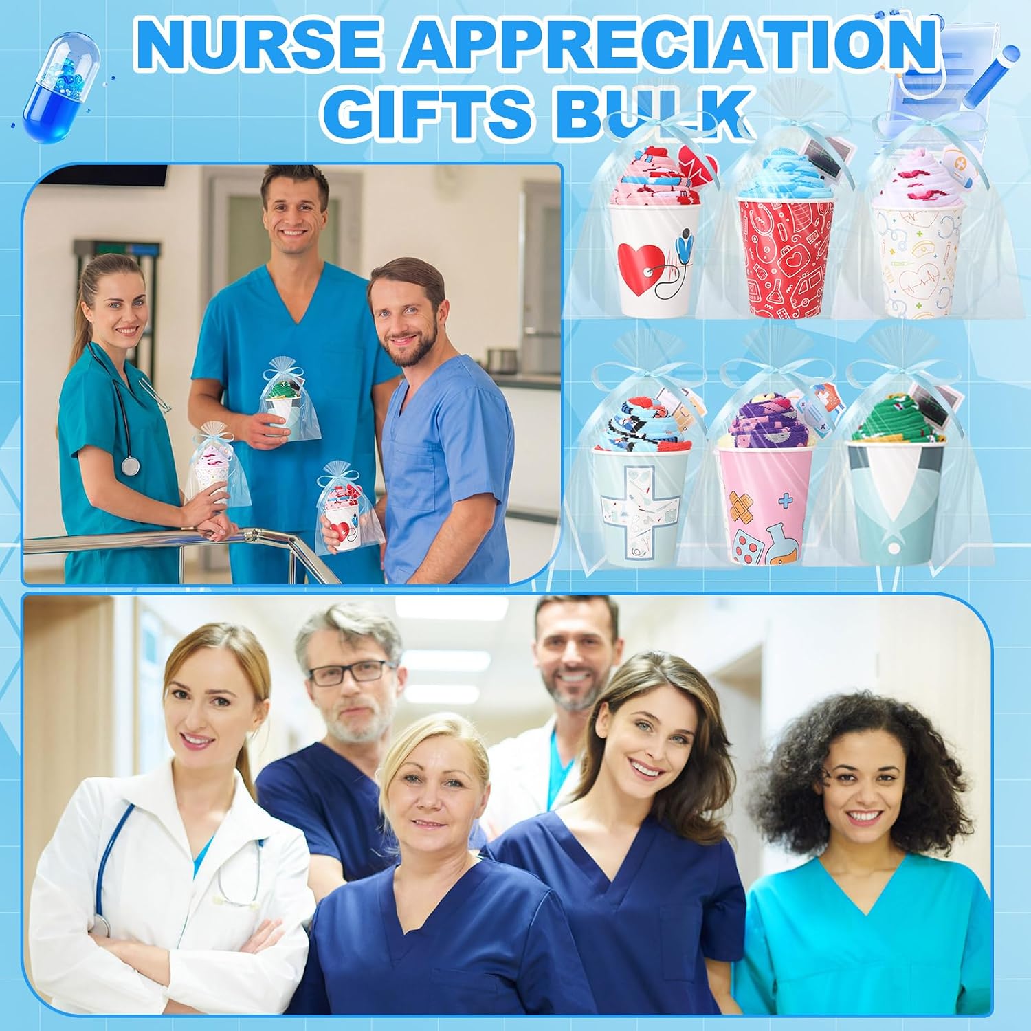 Cutecrop Nurses' Day Teachers' Day Cupcake Fuzzy Socks Bulk with Cards for Women Nurses Teachers DIY Gifts