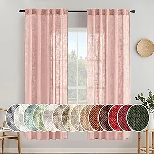 MIULEE Blush Pink Linen Curtains 72 Inch Length 2 Panels for Girls Bedroom Nursery, Soft Thick Linen Textured Window Drapes Semi Sheer Light Filtering Back Tab for Kids Living Room Light Pink Decor