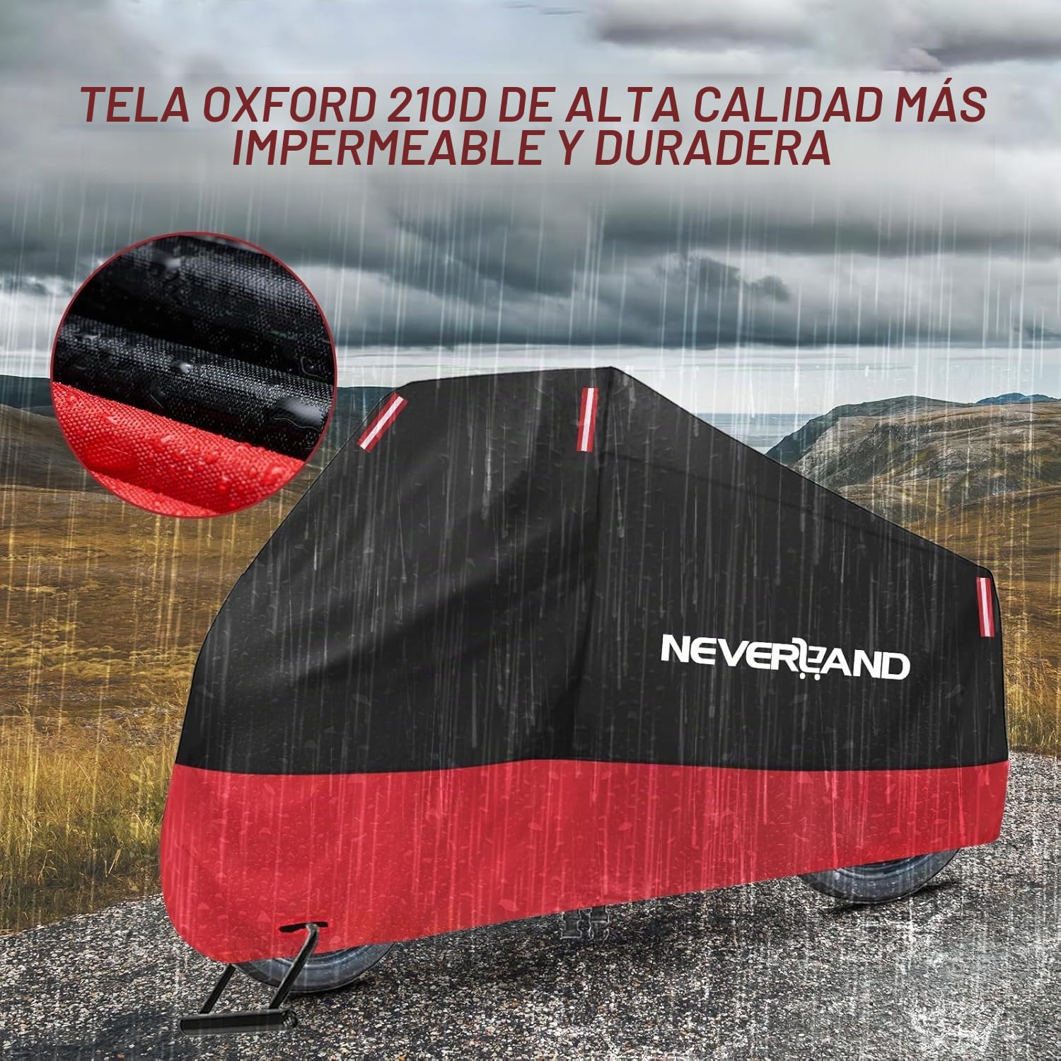 NEVERLAND Funda para Moto Curbe Moto 210D Oxford Funda de Moto Impermeable Cubierta Protectora con Banda Reflectante a Prueba de Sol Lluvia Polvo Viento Nieve 220 * 95 * 110 CM