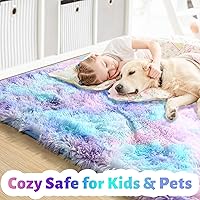 Vista 2 de Amdrebio alfombras azules y púrpuras de arcoíris de sirena para decoración de habitación de niñas, alfombras de área de 5 x 8 pies mullidas y kawaii