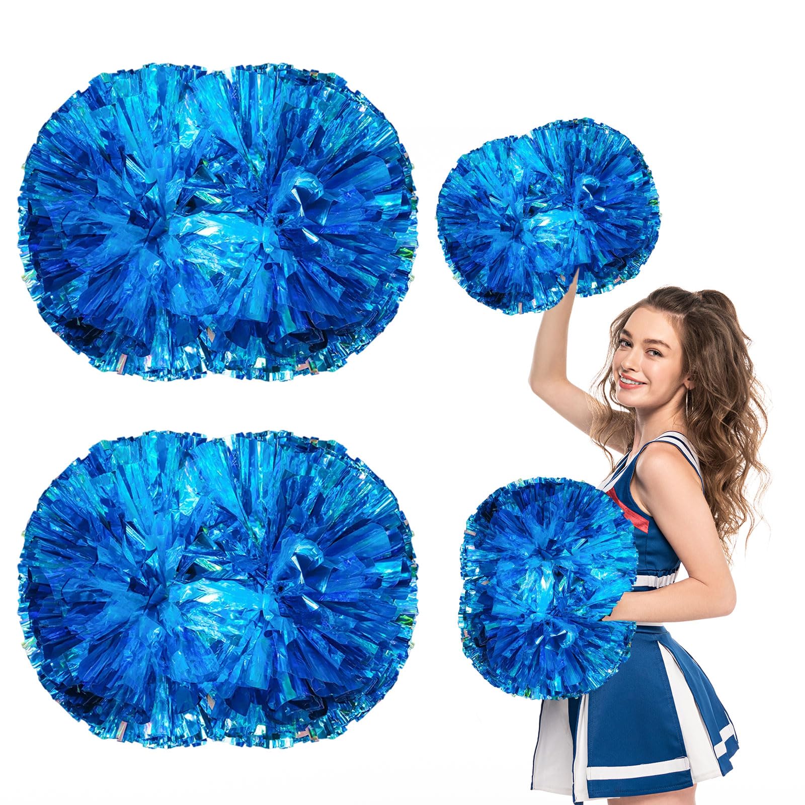Pompony cheerleaderek z uchwytem, ręczne pompony drużynowe do drużyny sportowej, cheerleaderek, na imprezę taneczną, dla dorosłych, błękitne (jezioro)