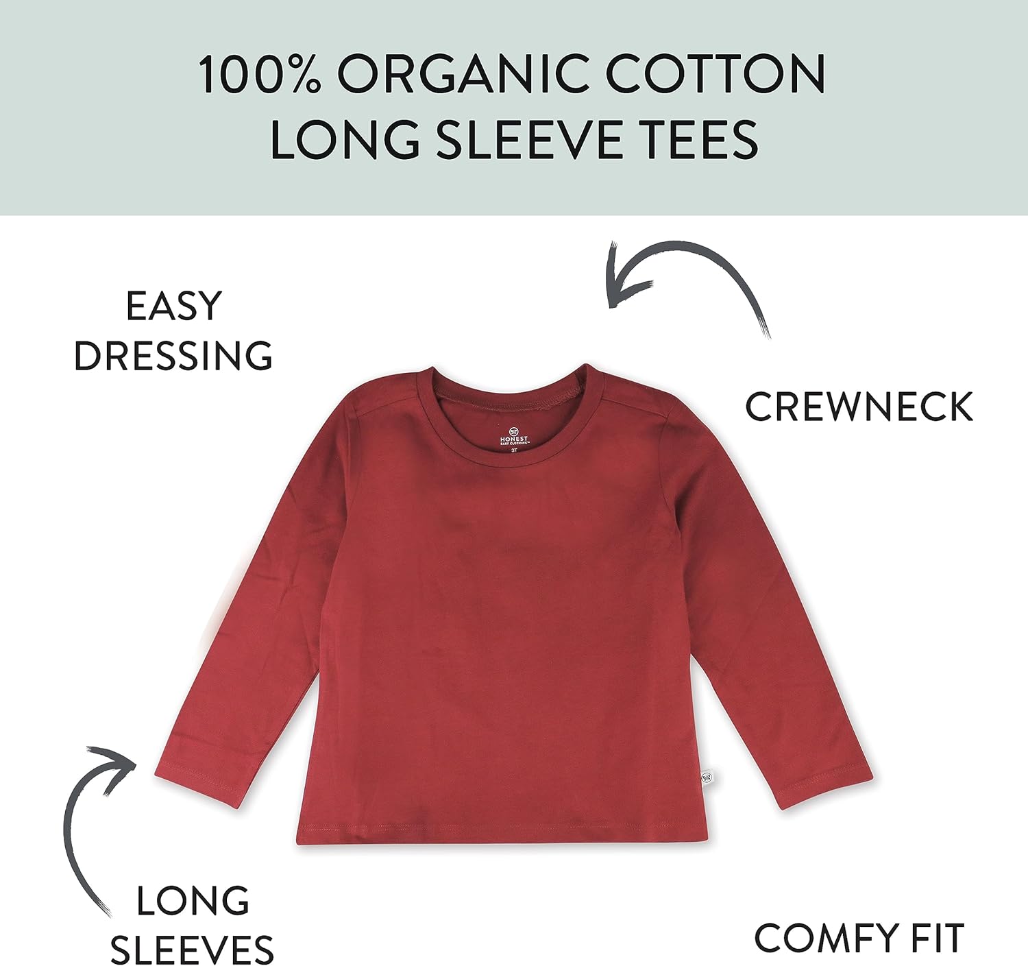 5-Pack Long Sleeve T Shirts 100% Organic Cotton for Toddler, Little Kids Boys, Girls, Romantic Pink, 24 Months - Image 2