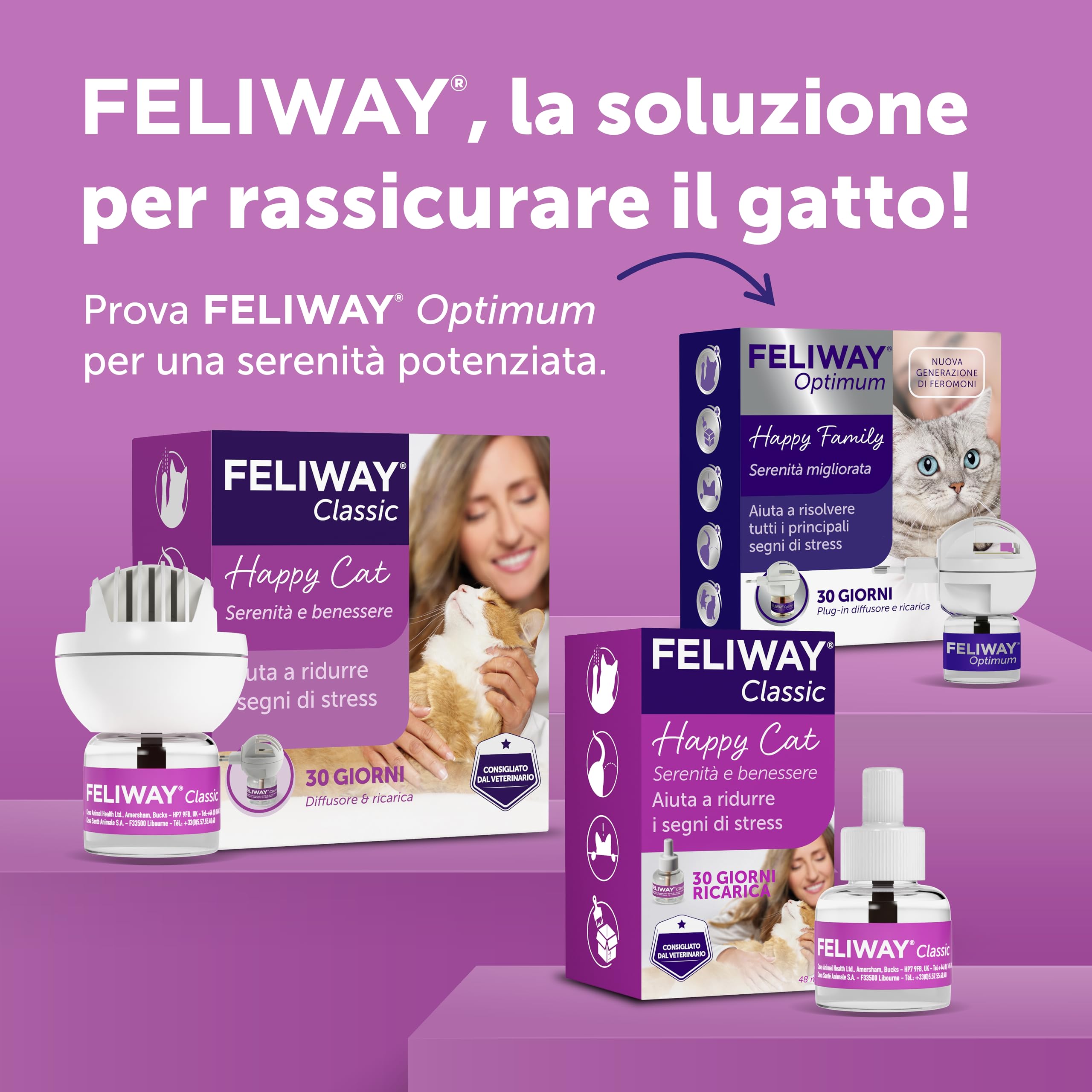 FELIWAY Classic 1x30 Giorni Ricarica Calmante per Gatti per Diffusore di Feromoni, 48 ml – Aiuta a risolvere i segni comuni di stress nei gatti e gattini, Raccomandato dai Veterinari