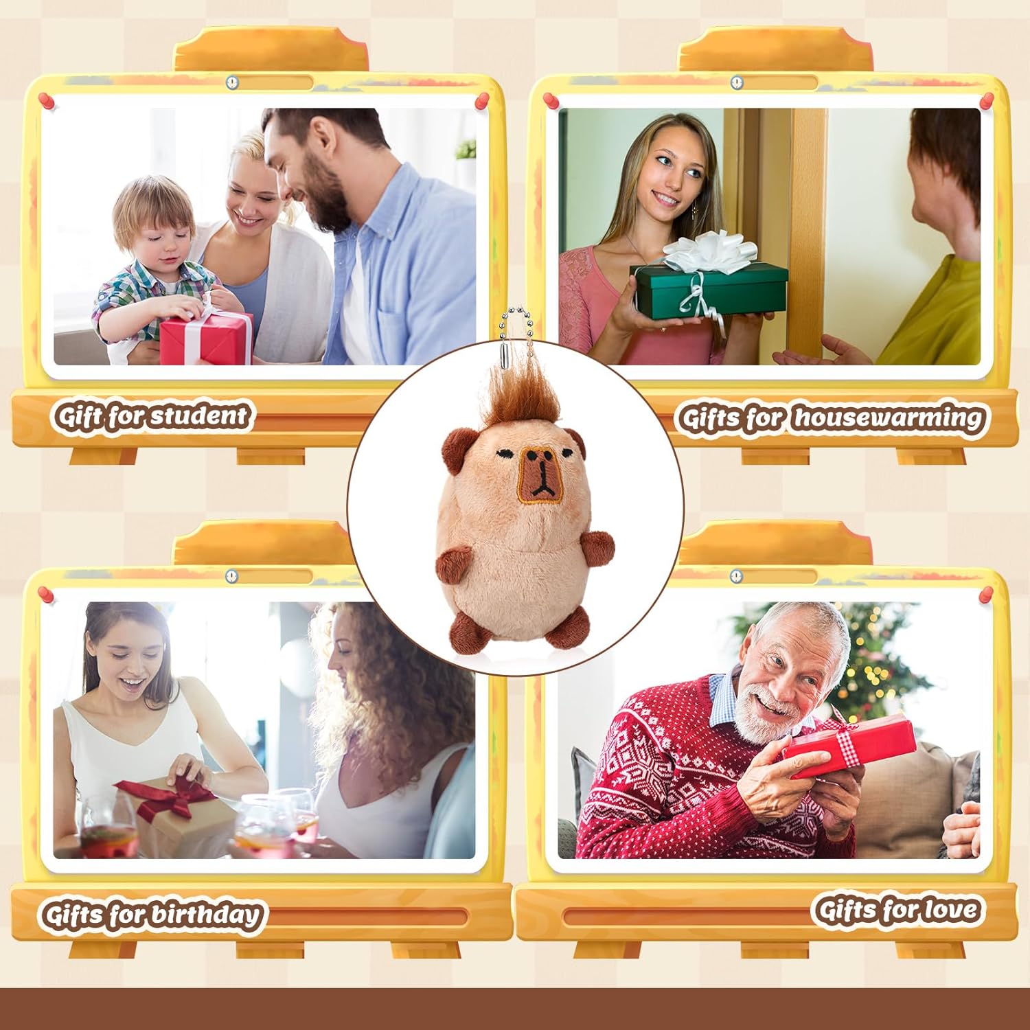 Gemscream 12 Pcs Capybara Plush Keychains Mini Capybara Stuffed Animal Bulk with Funny Hair Backpack Pendants for Christmas Novelty Gifts Birthday Party Favors