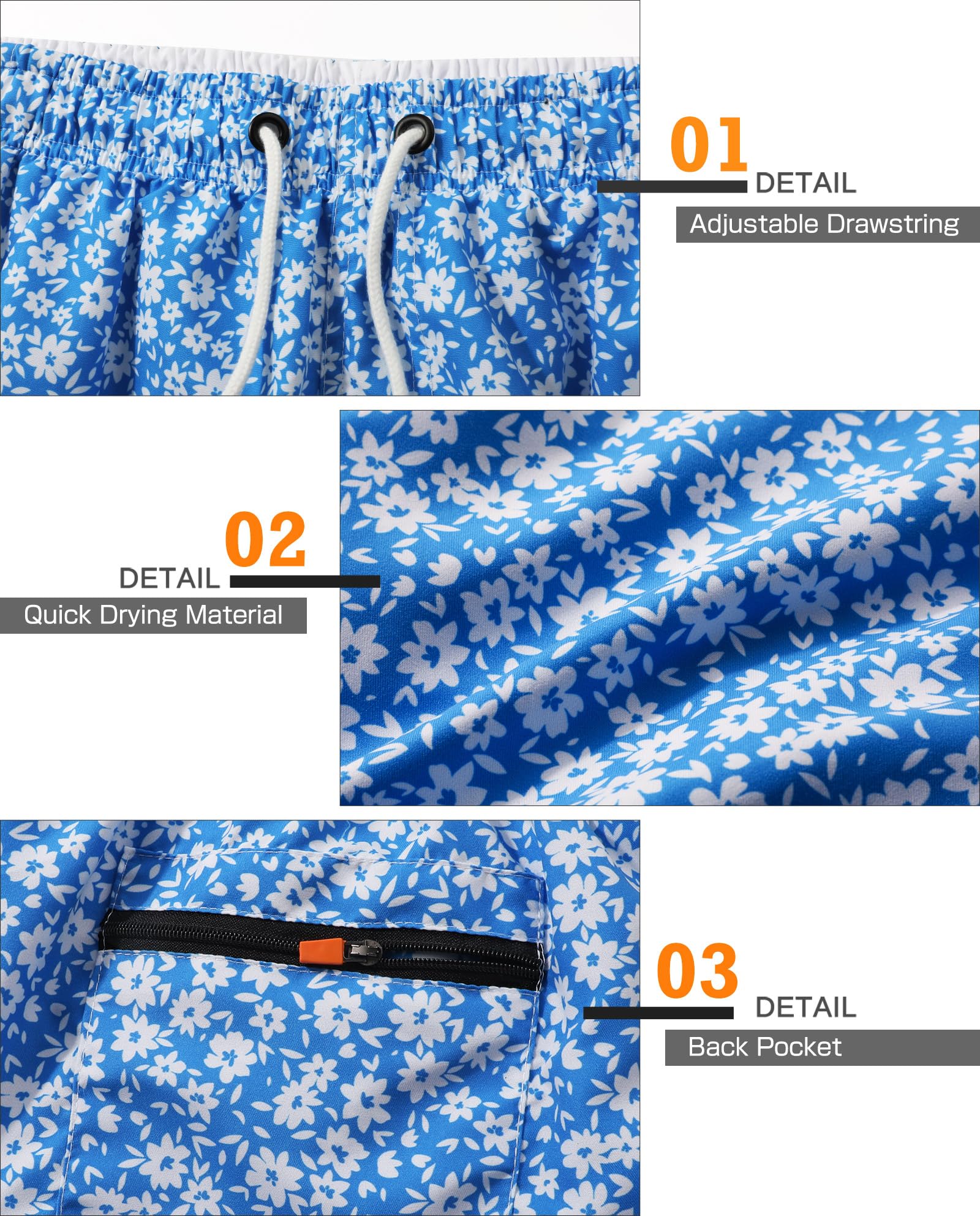 Danfiki Pantaloncini Costume da Bagno Uomo Asciugatura Veloce Calzoncini da Beach Costume da Bagno Fodera Rete con Taschino e Coulisse Trunks