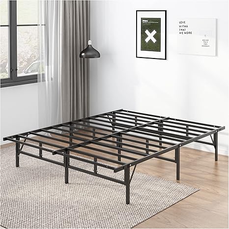 yoyomax 14-Inch Metal Bed Frame - Foldable, Enhanced Support, Steel Slat Design, Under Bed Storage, No Box Spring Needed, Easy Assembly, Full Size, Black