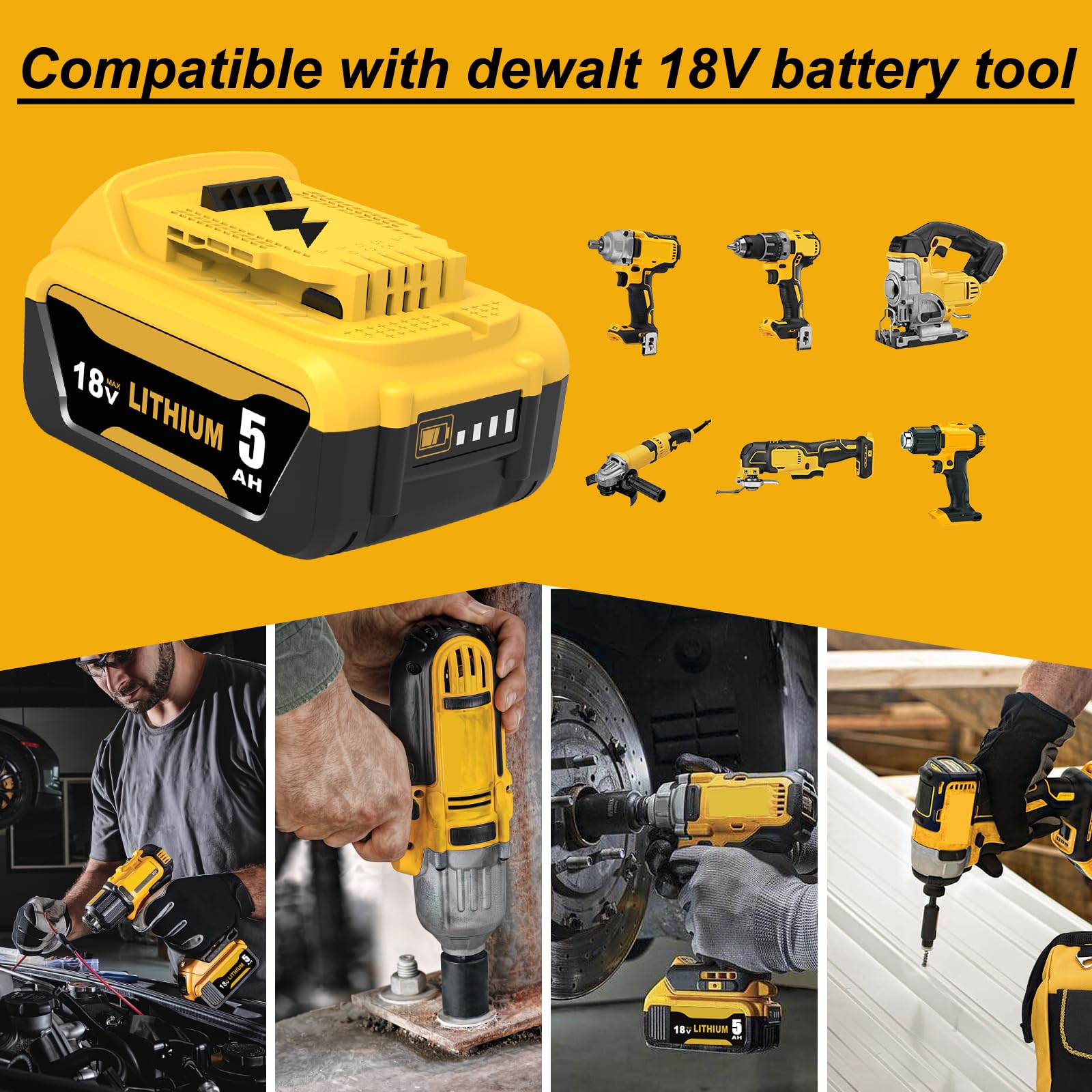 2 Pack 18V 5.0Ah Replacement Batterie pour Dewalt Batterie 18V pour Dewalt Batterie DCB184 DCB180 DCB181 DCB182 DCB200 DCB201 DCB204 avec indicateur LED