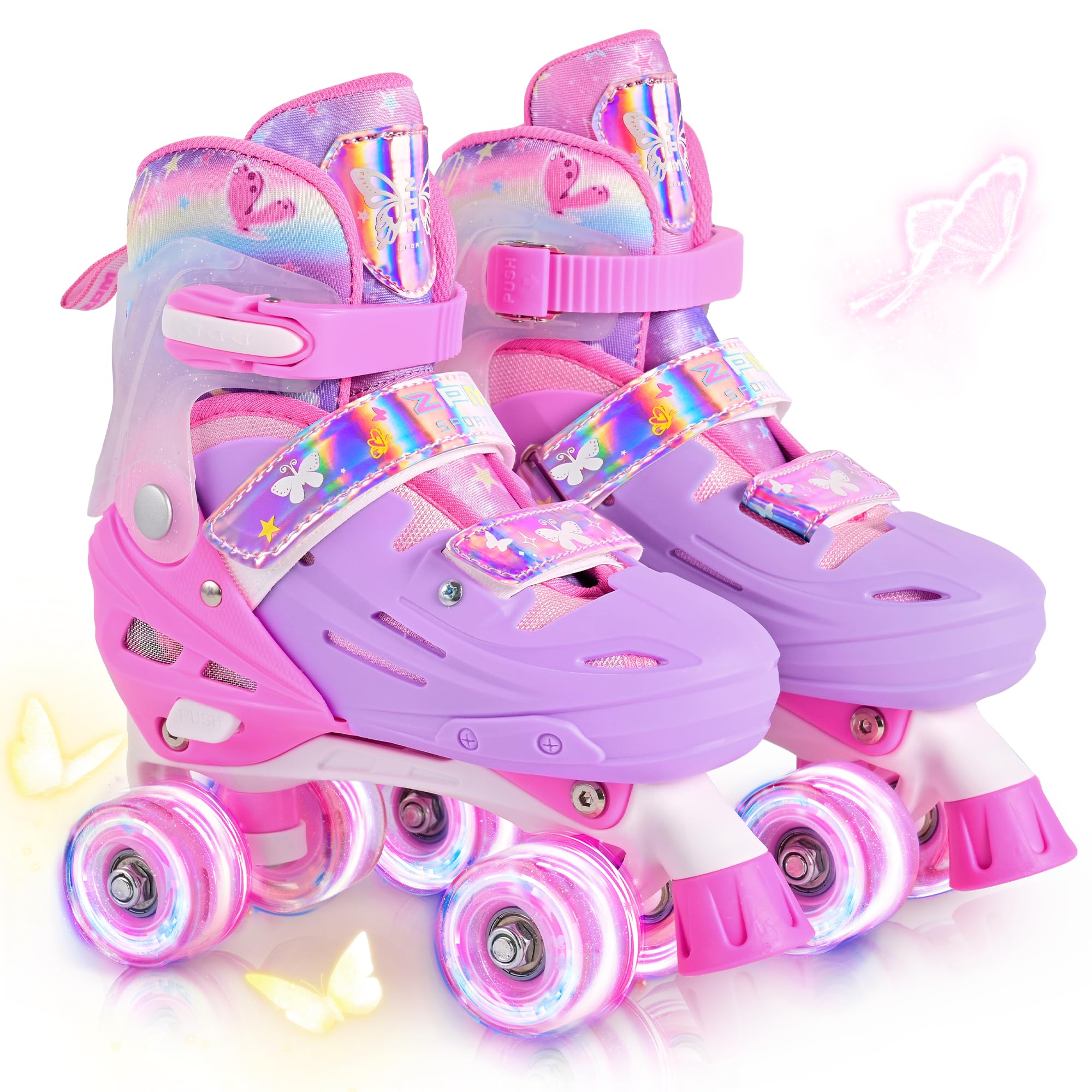 2PM SPORTS Roller Skates for Girls Boys Kids Age 4-6 5-8 6-12 8-12 with Light Up Wheels, Adjustable Youth Rollerskates Size 10C 11C 12C 13C 1 2 3 4 5