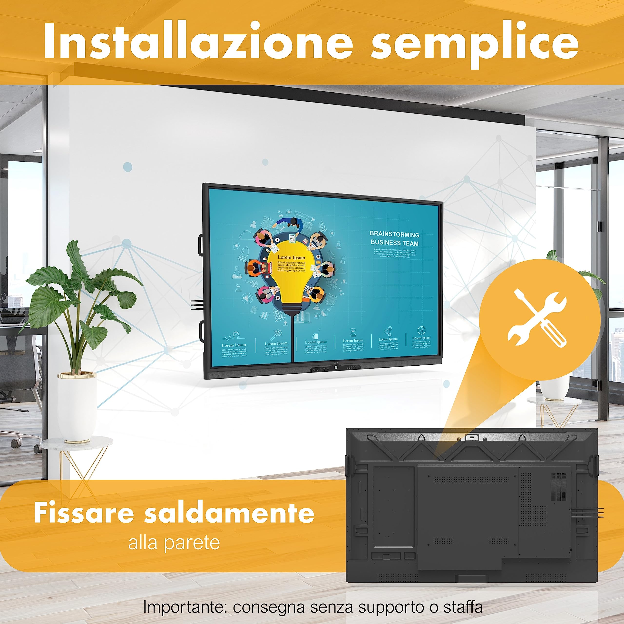 polyboard - Lavagna interattiva 65 pollici 3840x2160 UHD 2.4GWiFi - Smart Board elettronica multimediale da muro digitale - Monitor interattivo touch-screen da parete - Schermo per la classe e aziende