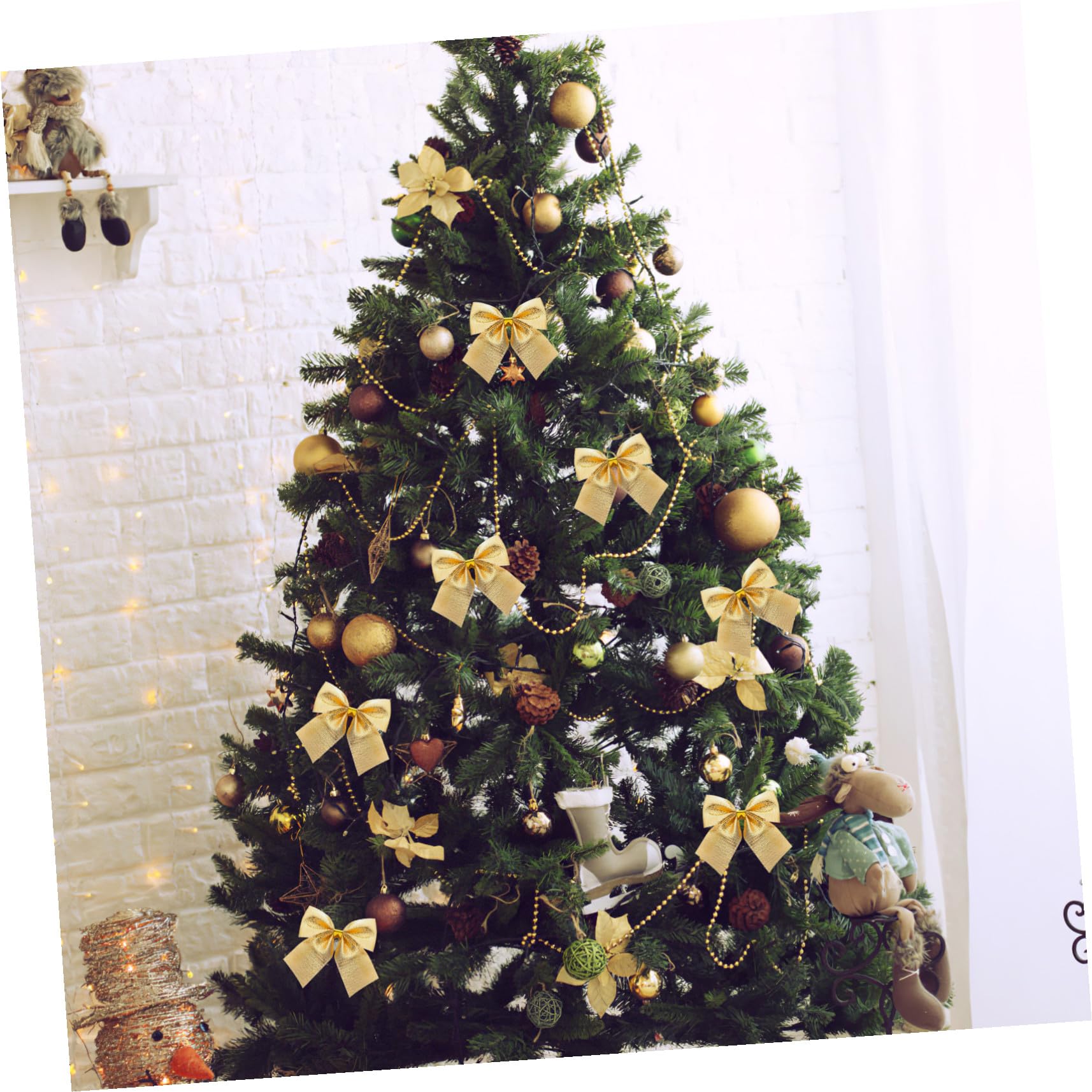 Gatuida 12piezas Adornos Colgantes De Lazo Dorado Cinta De Raso para Árbol De Navidad y Cajas De Obsequio