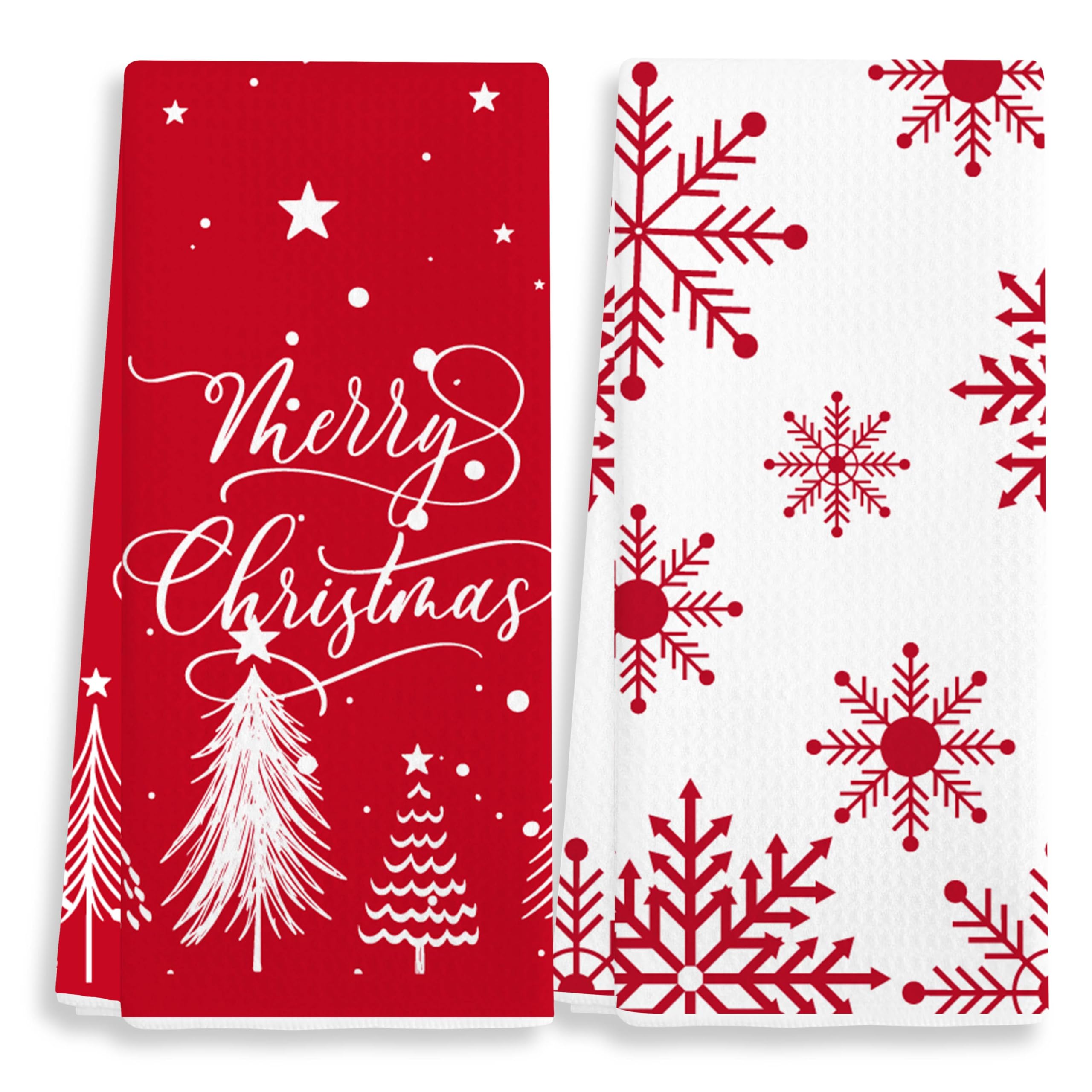 EJGFS Christmas Red Decorative Kitchen Towels Set of 2, ‘Merry Christmas’ Dish Towels, Winter Decorations, Christmas Ornaments, Hand Towels, 16x24 Inches, Winter Gifts for Family, Friends, etc.(047)