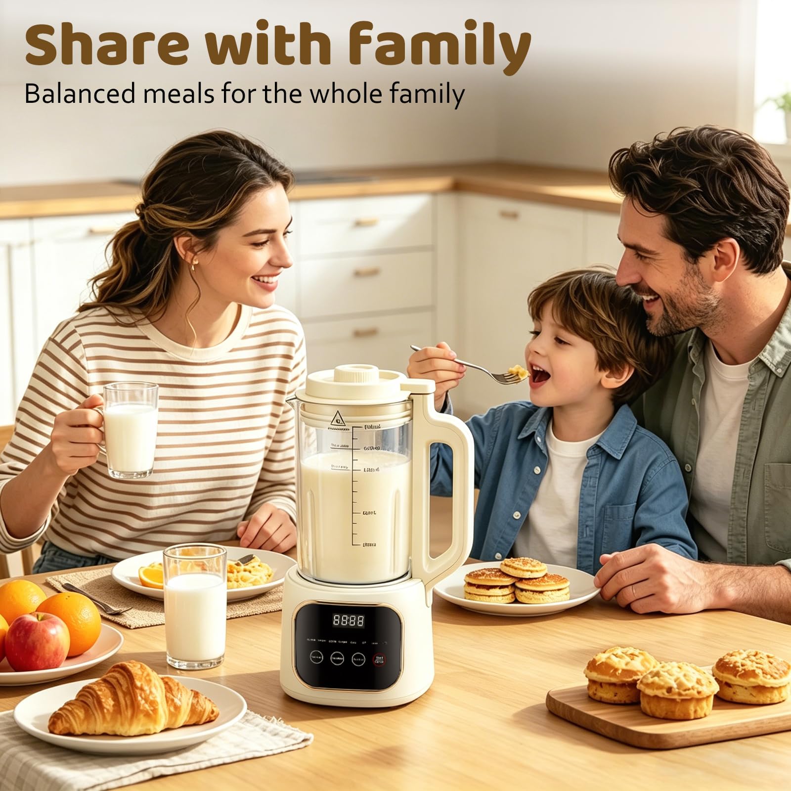 Máquina automática de leche de soja, máquina de leche de nueces de 1600 ml con 20 cuchillas, pantalla LED, temporizador de 24 horas, función de autolimpieza, para leches vegetales caseras como soja