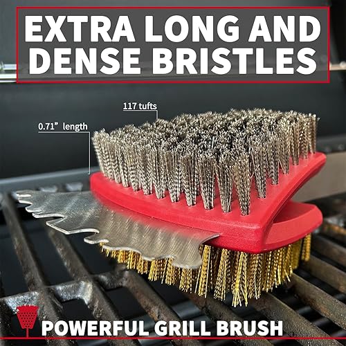 Miniatura 2 de Cepillo y raspador de parrilla, cepillo de limpieza para barbacoa para parrilla al aire libre, cepillo de acero inoxidable de doble cara y cerdas de