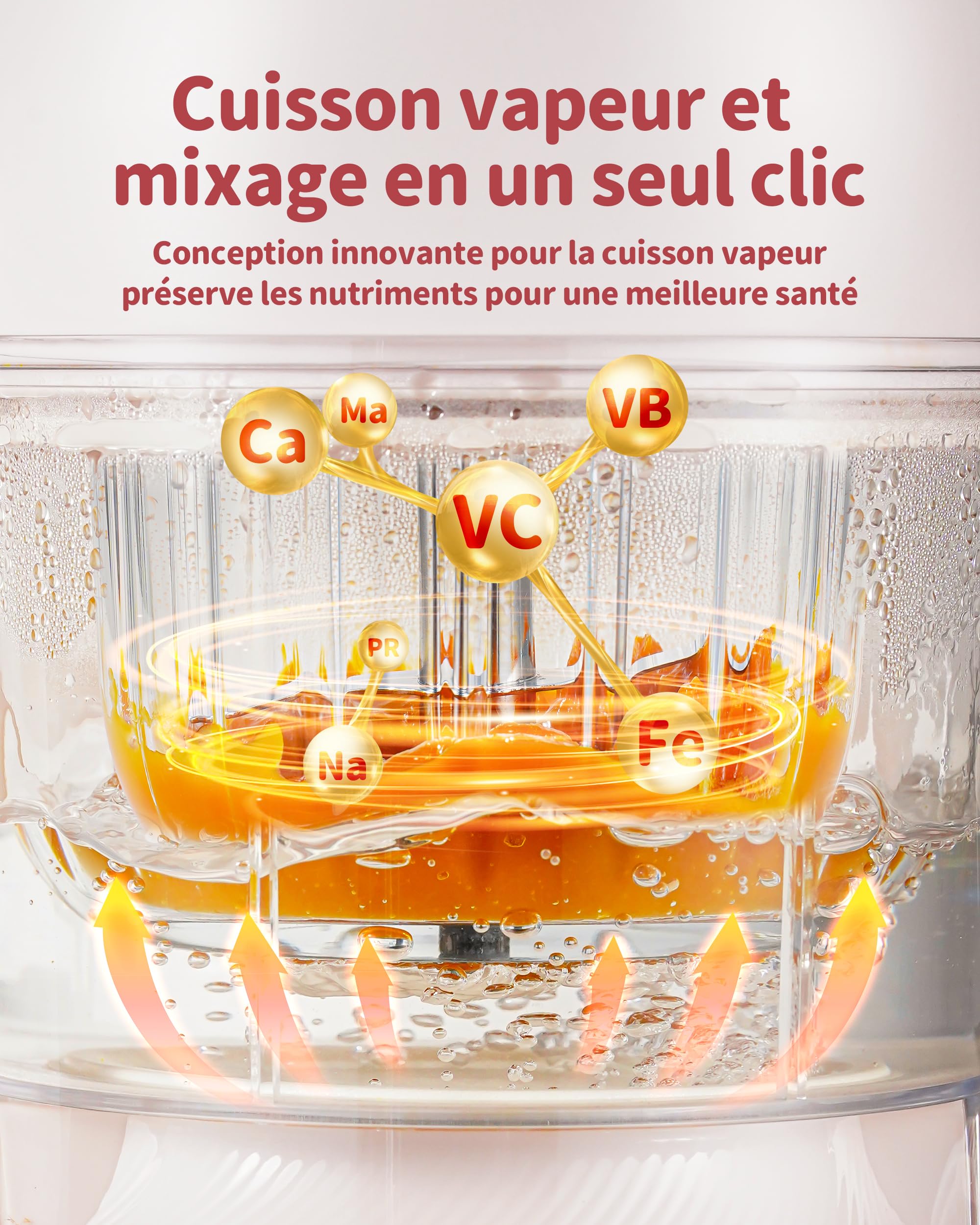 AMZCHEF Robot Cuiseur Bébé 6-en-1, Cuiseur Vapeur Mixeur 350 ml – Cuisson automatique & Hachage, Décongeler, Réchauffer – Commande Tactile, Lame 4 Couches, Sans BPA, Auto-Nettoyage