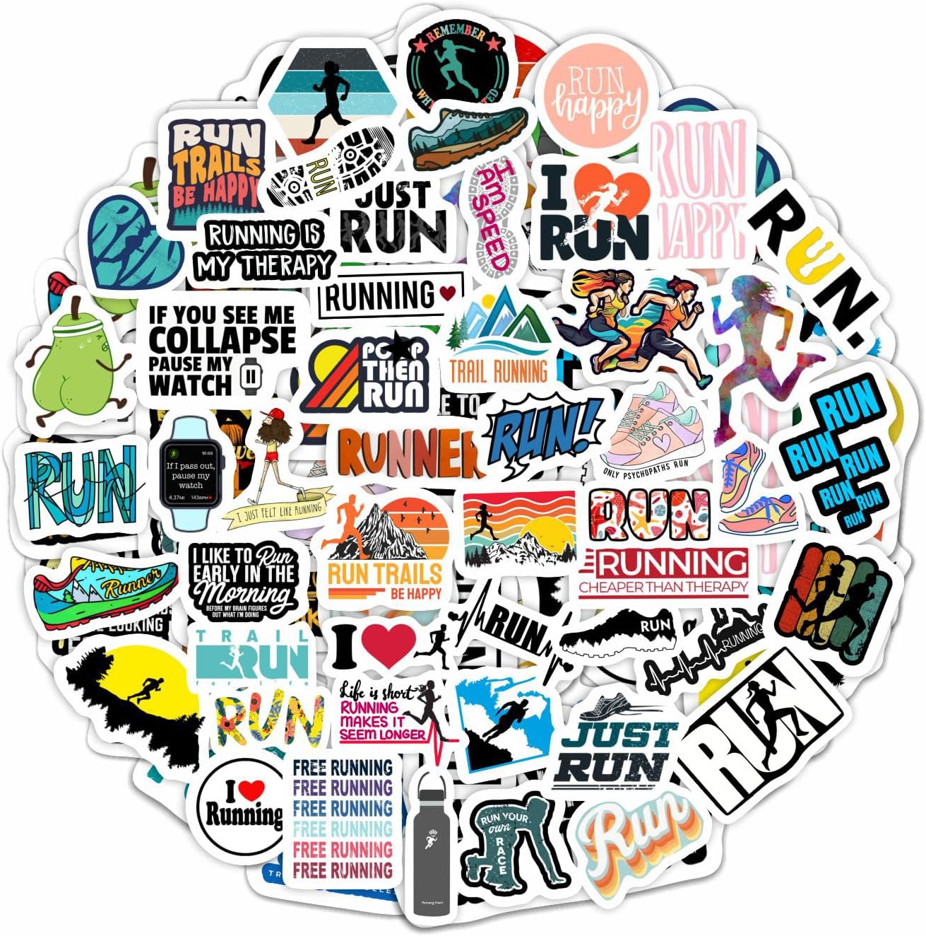 BulbaCraft Running Stickers for Water Bottles, Run Stickers and Decals, Runner Decals - Running Themed Party Decorations, Presents for Marathon Runners Men, Gifts for Women & Men