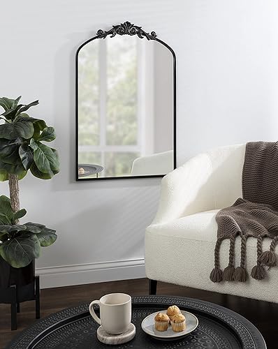 Miniatura 3 de Kate and Laurel - Espejo tradicional en arco Arendahl, 24 x 36 pulgadas, negro antiguo, inspiración barroca, decoración de pared