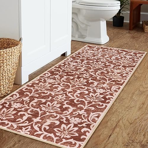 Miniatura 60 de Morebes Alfombra lavable de 2 x 5 pies, alfombra vintage floral gris para puerta de entrada, antideslizante, suave que no desprende pelusa