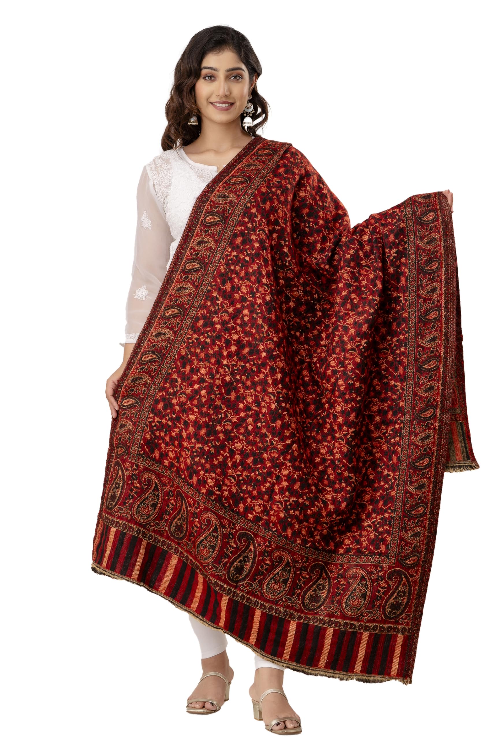 Woolen Kani Jamawar Shawl For Women Wool Printed Wrap Floral Kani Design Shawl Women's Stole (Pack Of 1)-image-29