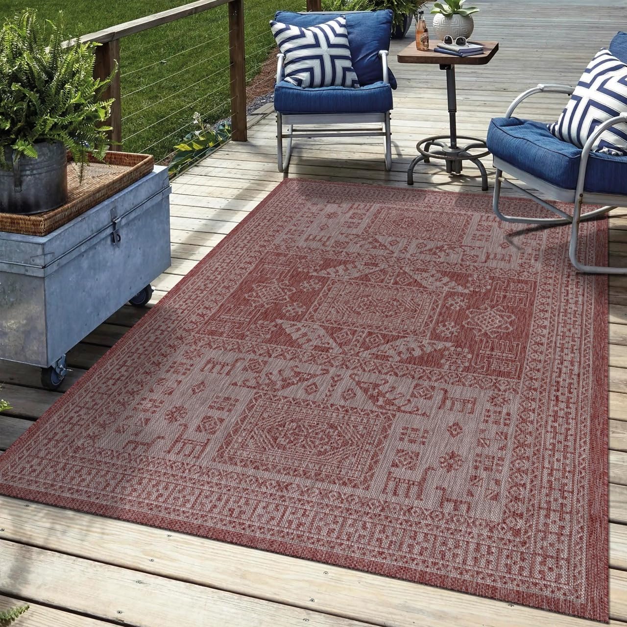 Keen Home Design Terrace Outdoor Area Rug - 46"x67" Washable Indoor/Outdoor Rug for Patio, Kitchen, Balcony, Beach, Garden, Deck and Porch, Size: 3'10" x 5'7", Solid Navy
