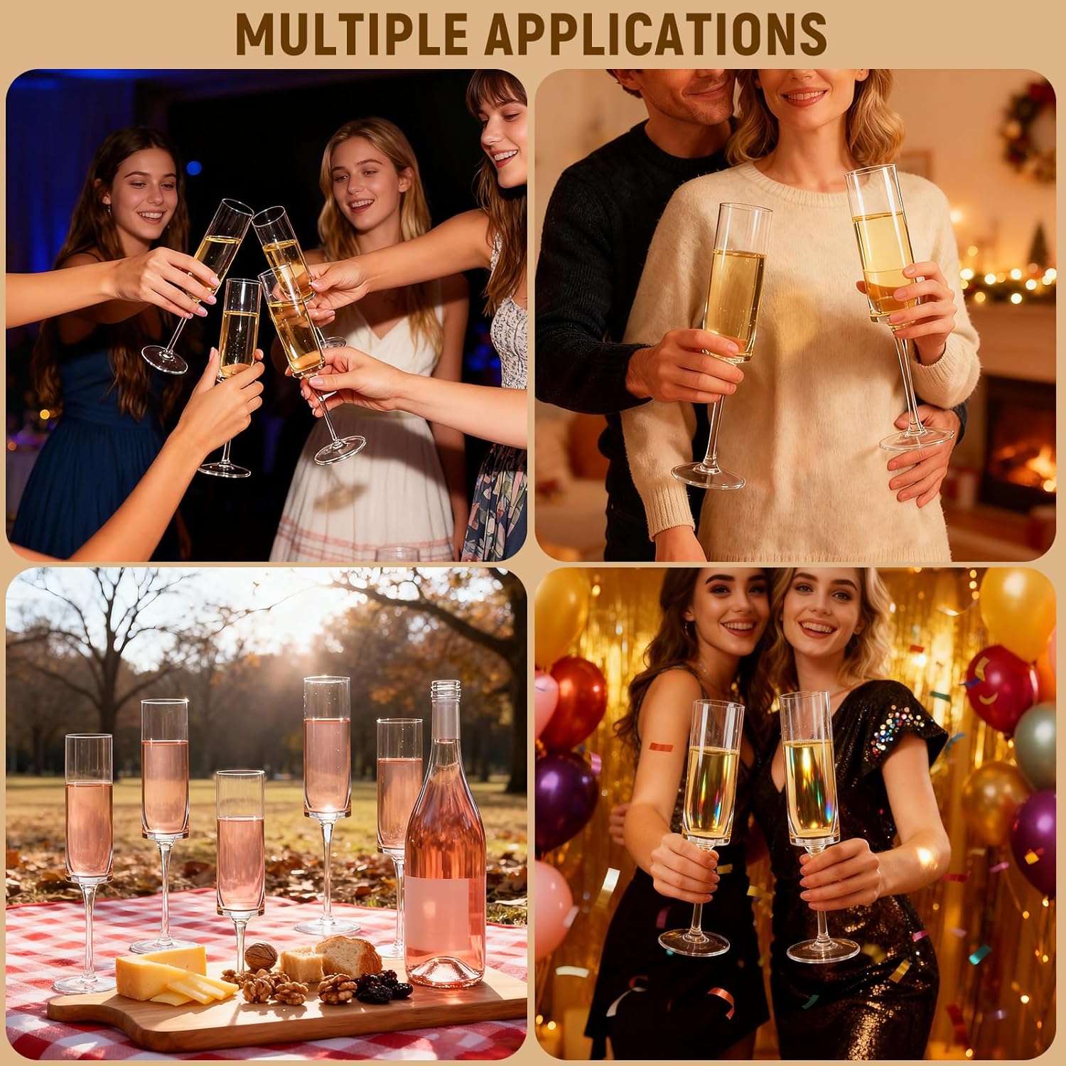 GuanQiao 24-Pack Plastic Champagne Flutes, 6oz Clear Square Disposable Toast Glasses, Heavy Duty Shatterproof Recyclable Wine Glasses for Party Wine Tasting Wedding New Years Eve Party Supplies - Image 7