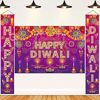 3 Pcs Happy Diwali Banners,Indian Diwali Porch Signs for Deepawali Festival of Lights Porch Door Backdrop Diwali Wall Banner Outdoor Decor for Indian Diwali Party Supplies