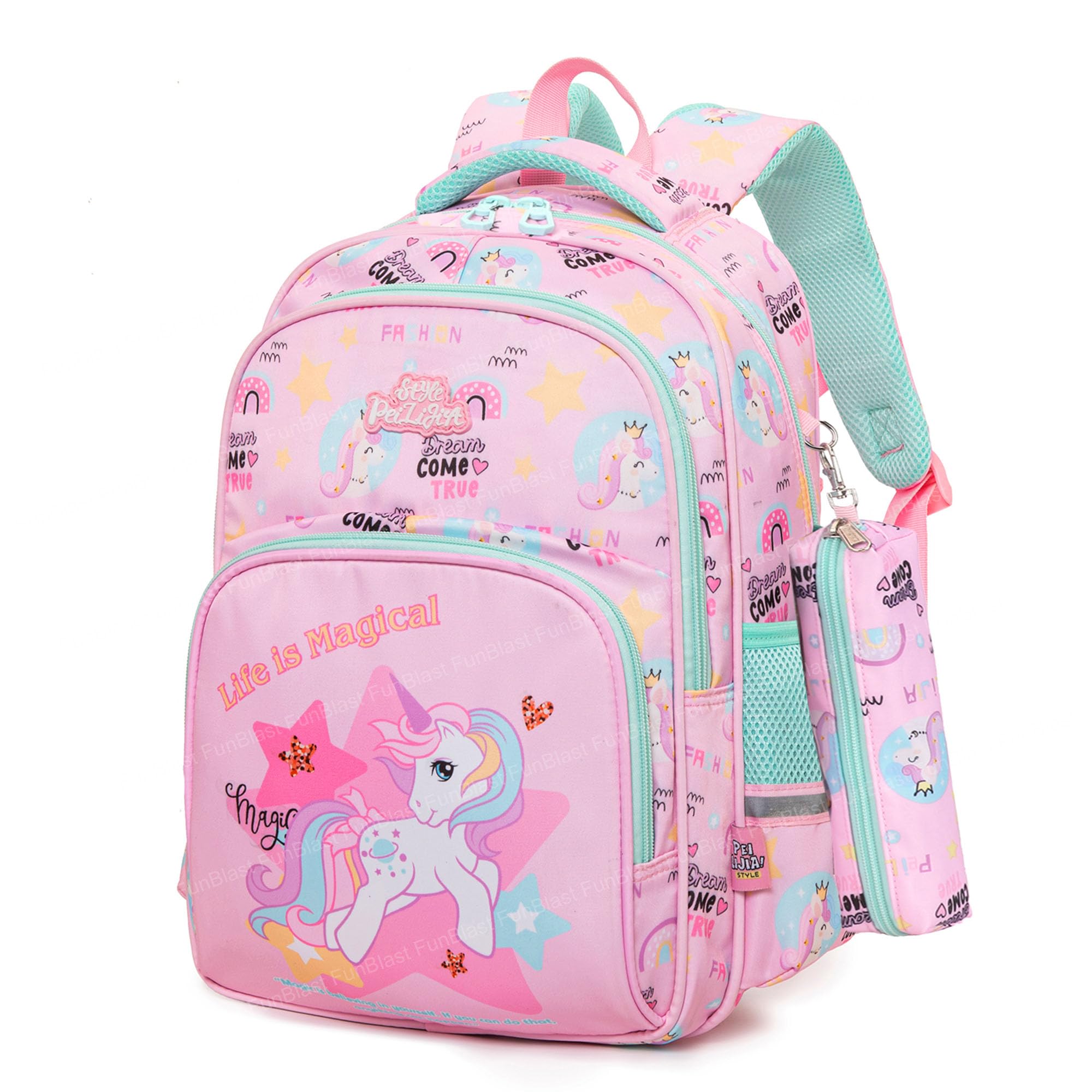 FunBlast School Backpack for Girls - Unicorn Shoulder Bag, Multifunctional Lightweight Large Capacity Bag for Girls, Stylish School Bag for Girls, Travel Bag, Picnic Bag (38 X 29 X 13.5 CM)