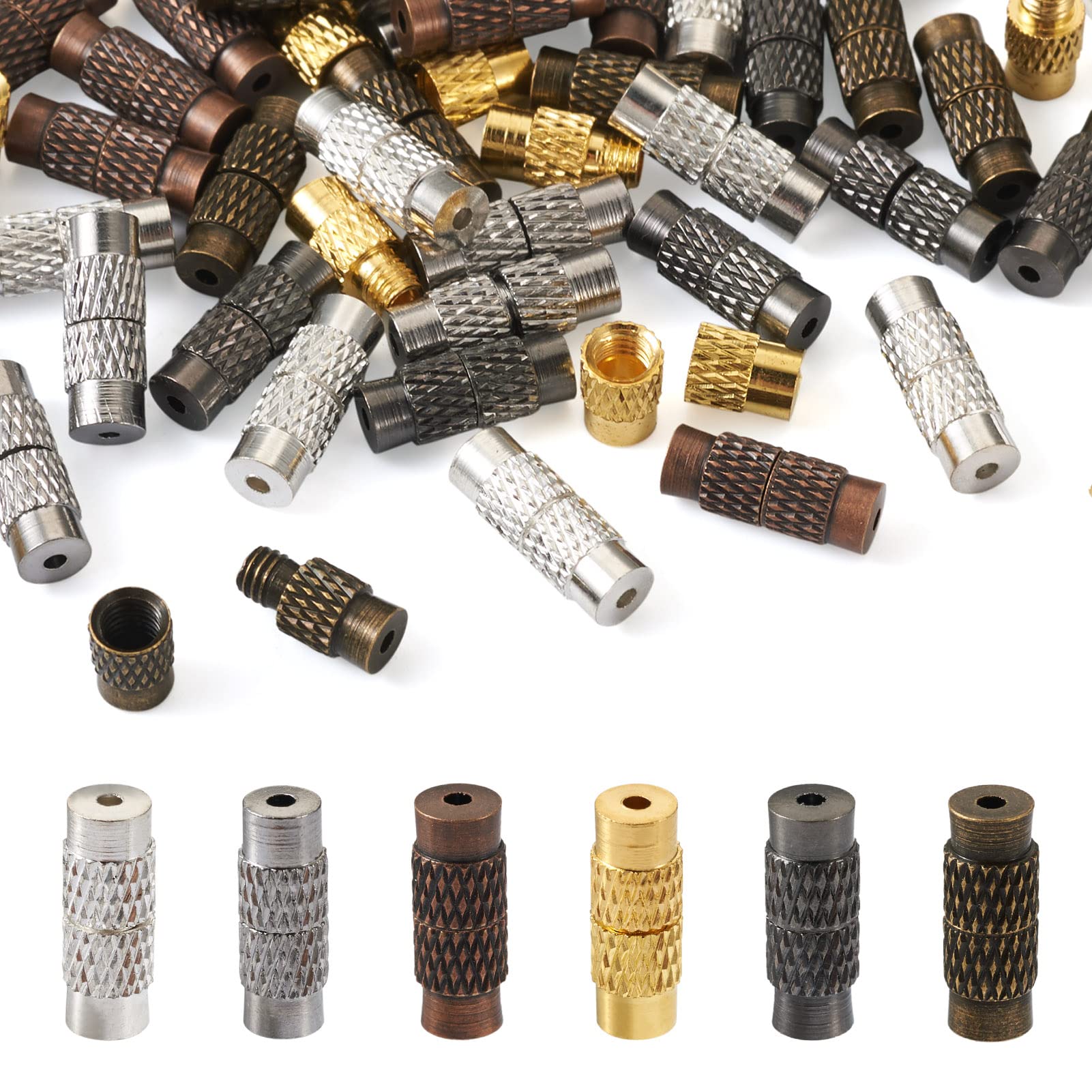 Crafans 120Sets Brass Column Screw Clasps 6 Styles Column Barrel Screw Fastener End Clasps Connectors for Bracelet Necklace Jewelry Making DIY Crafts