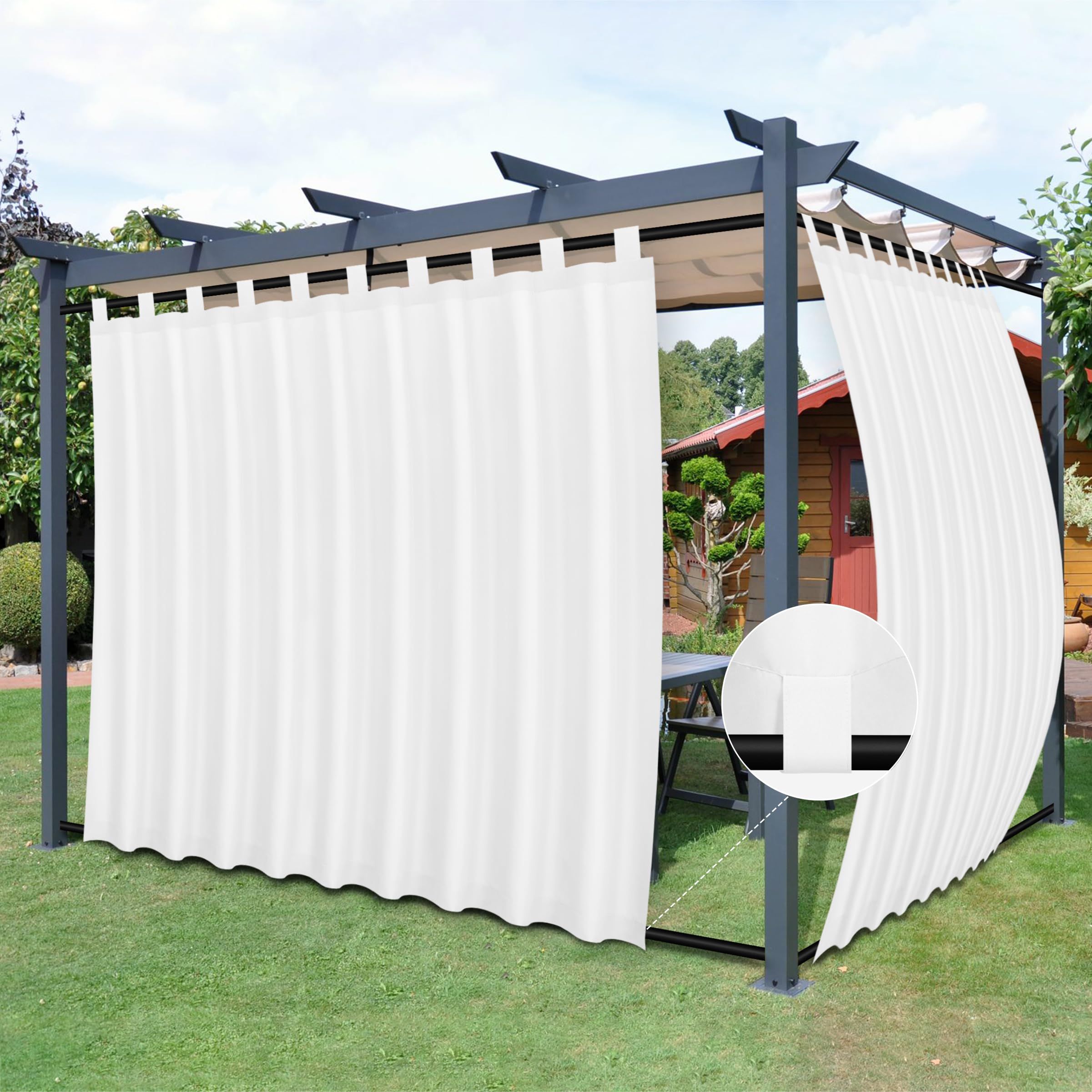 Rideaux d'extérieur résistants au vent et aux intempéries | Tissu blanc haut de gamme 279x243cm