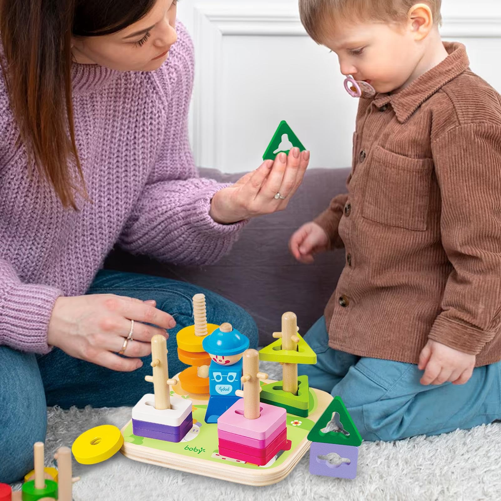 de Madera de Clasificación de Formas - Juego de apilamiento Sensorial y | Educativo,Puzzle de Surtido para Apilar - Para Jardín De Kindergarten Y Viaje Aprendizaje Y Desarrollo