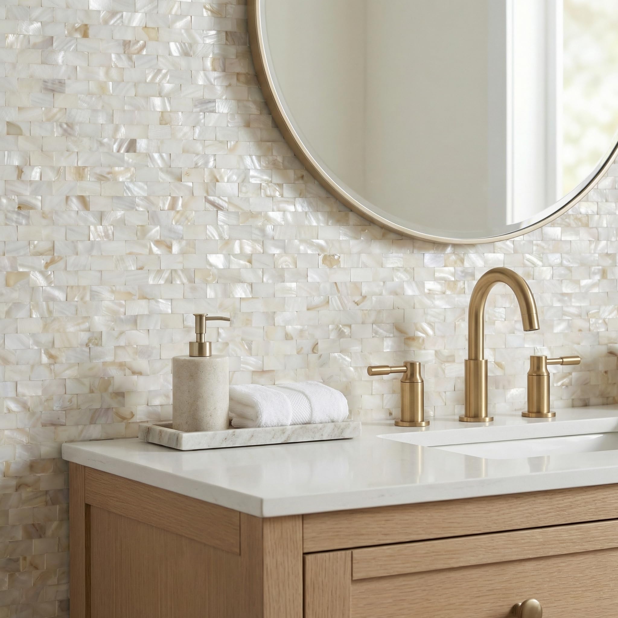 Shell Tile Toilet Snapklik.com : 10 - Sheet Pearl Shells Tile Peel And Stick Backsplash ...