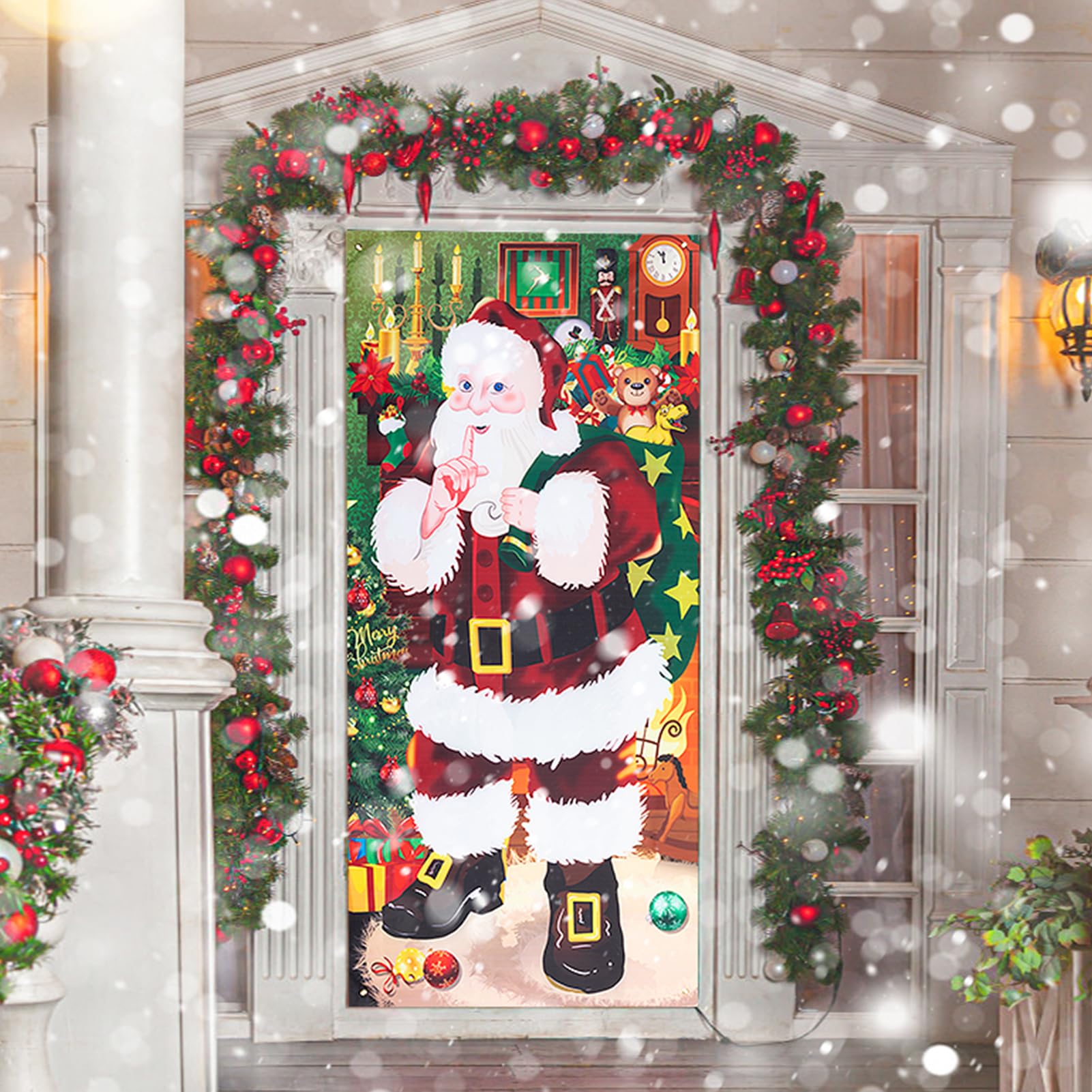 Addobbi Natale Porta DONGSZQ Copertura Con Babbo Natale Per Porta, 90x200c Banner Di Sfondo Copriporta Natalizio Con Elastico 220 Cm