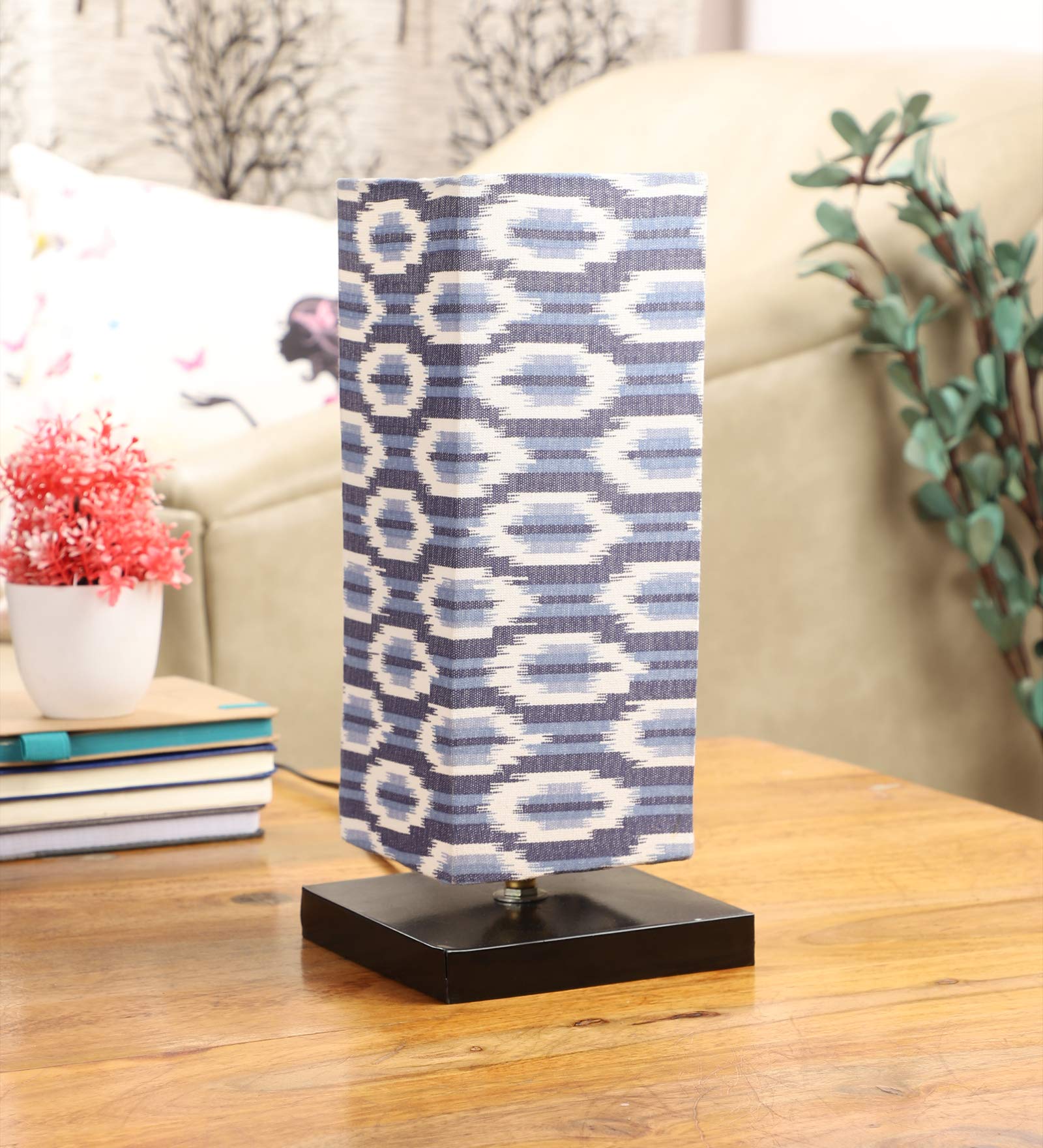 tu casa Table Lamps Black Metal Base with Blue/White Cotton (Ikat Print) Shades for Home Décor, Bedrooms, Living Room, Gifting, Diwali Decoration, Dining Space, Study Room, Restaurants (H-12)-picture-24